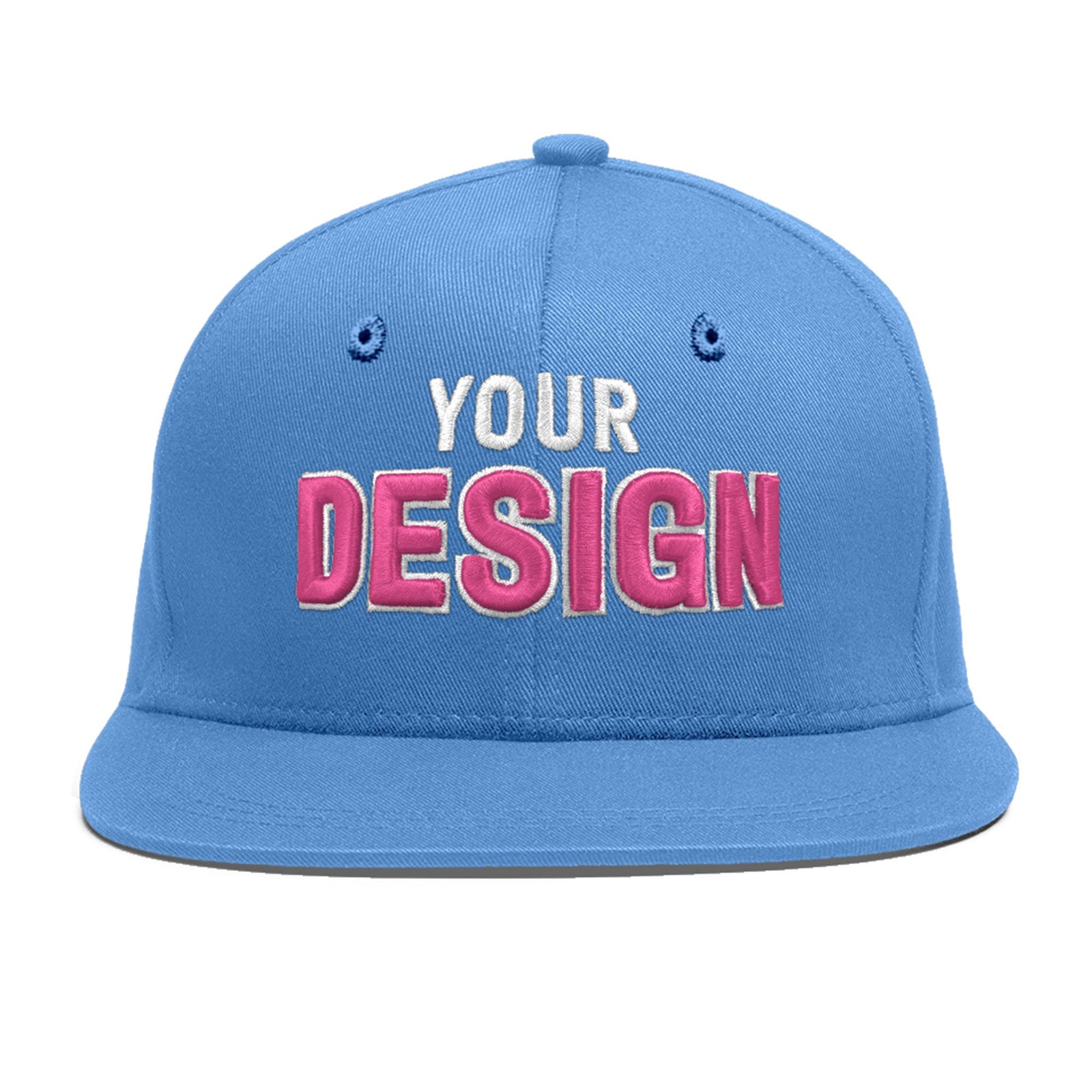 Custom Light Blue 3D Puff Embroidery Flat Embroidery Casual Sport Baseball Cap