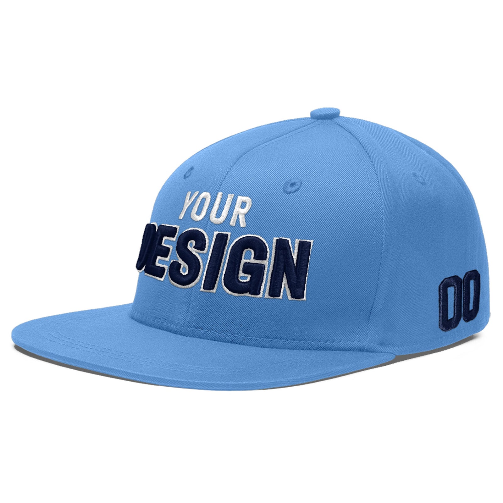 Custom Light Blue 3D Puff Embroidery Flat Embroidery Casual Sport Baseball Cap