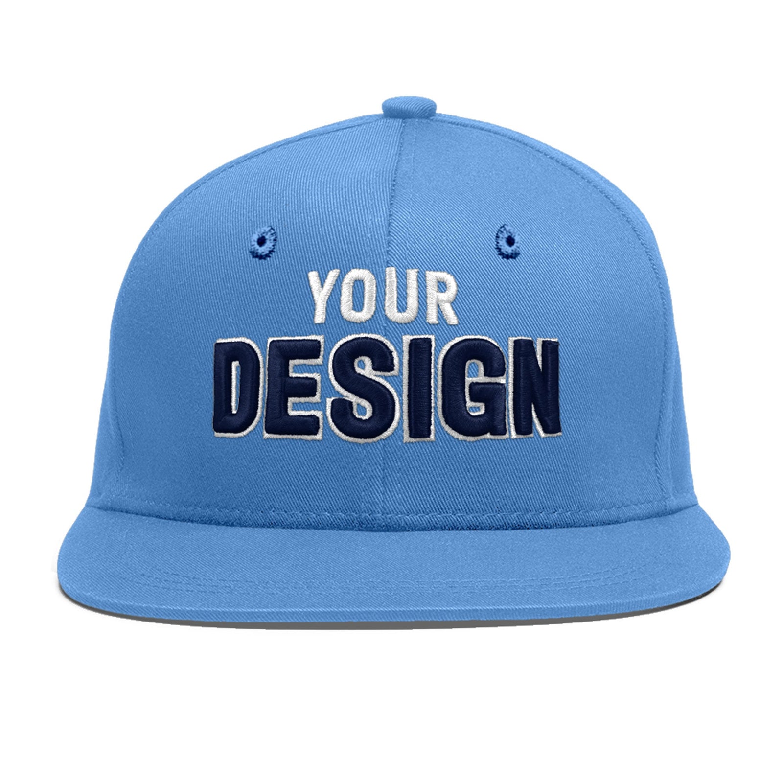 Custom Powder Blue 3D Puff Embroidery Flat Embroidery Casual Sport Baseball Cap