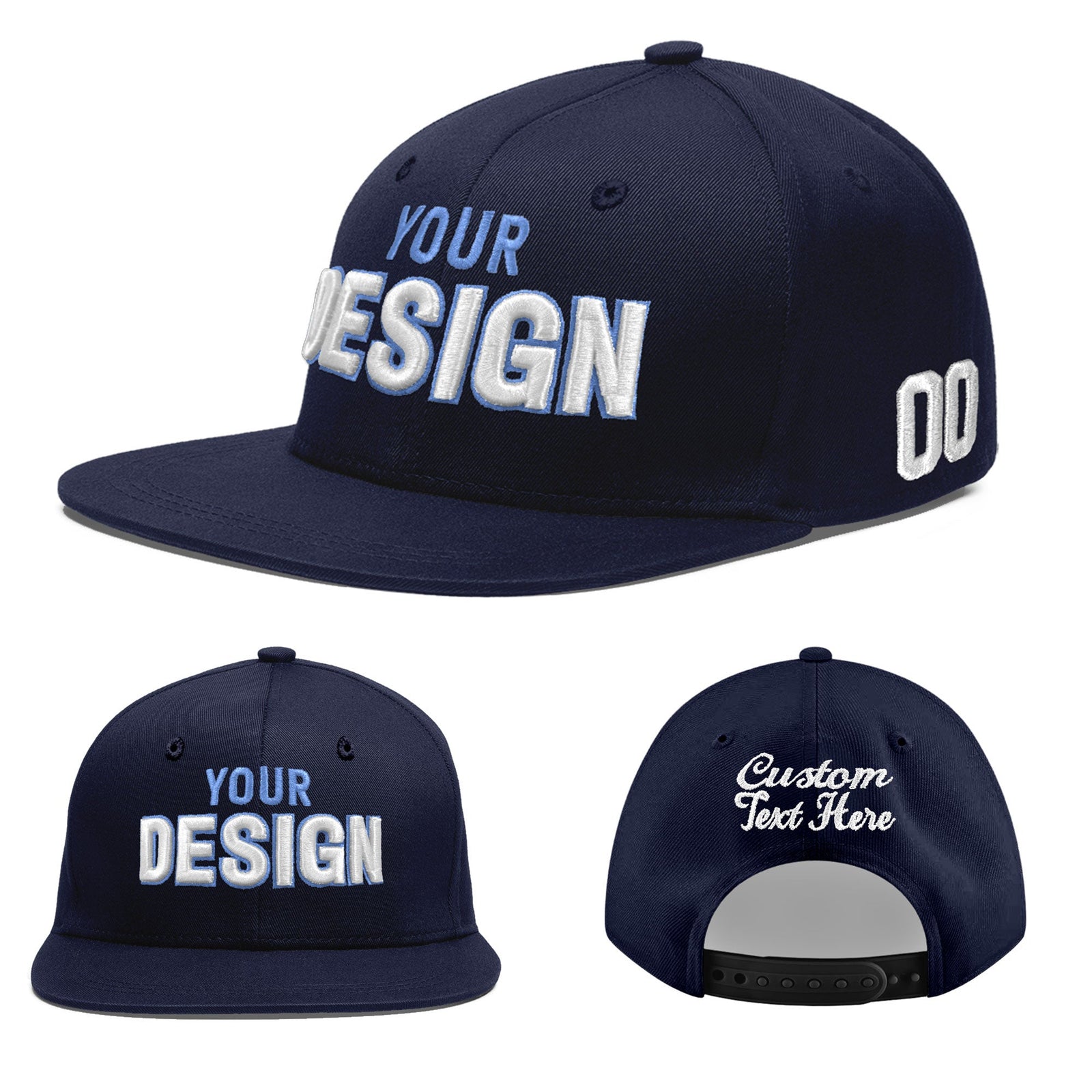 Custom Navy 3D Puff Embroidery Flat Embroidery Casual Sport Baseball Cap