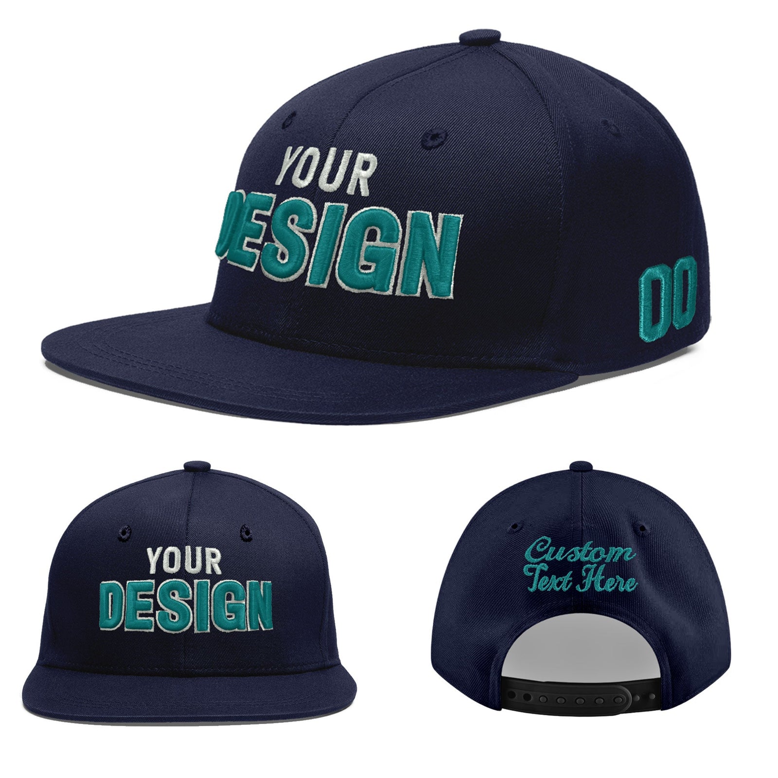 Custom Navy 3D Puff Embroidery Flat Embroidery Casual Sport Baseball Cap