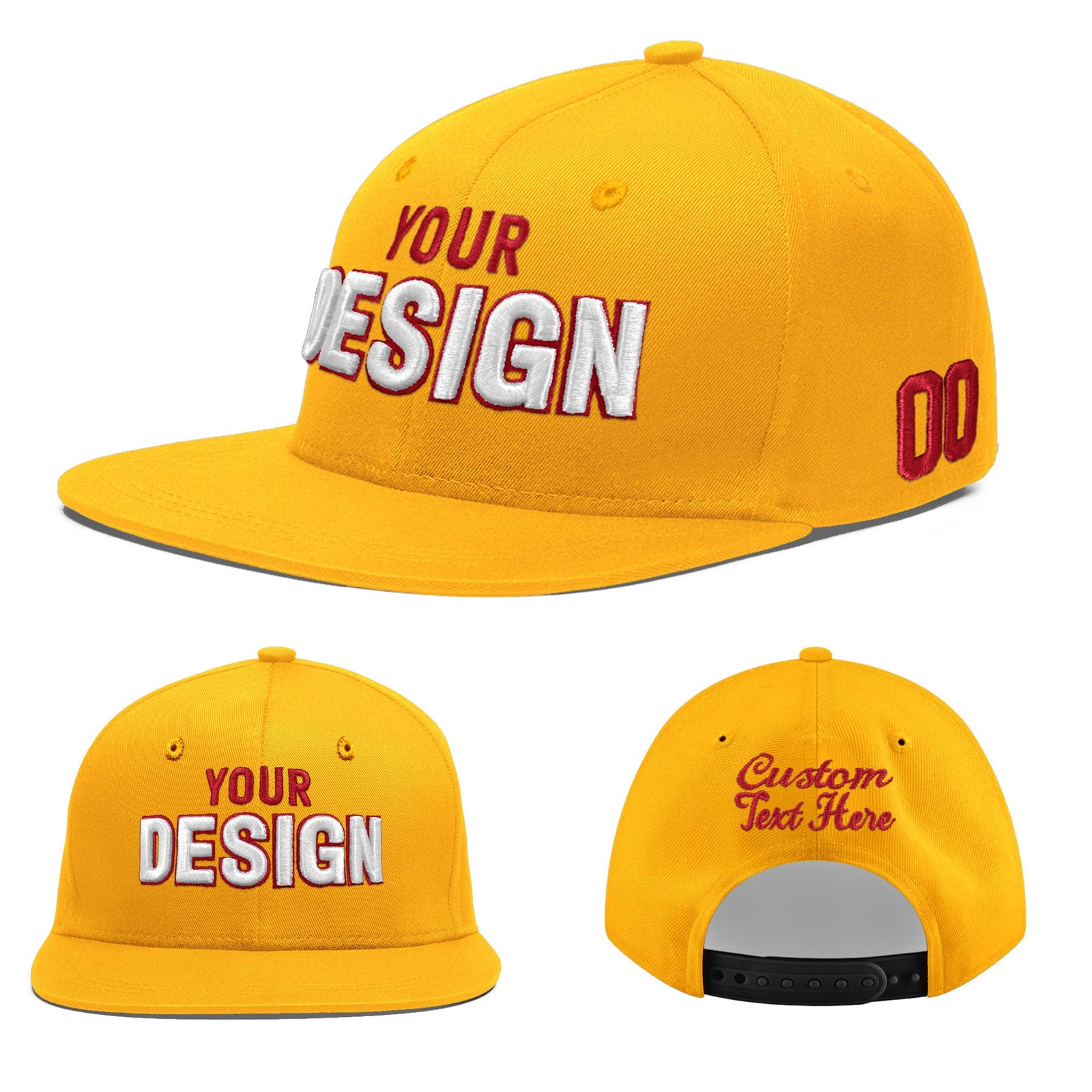Custom Yellow 3D Puff Embroidery Flat Embroidery Casual Sport Baseball Cap