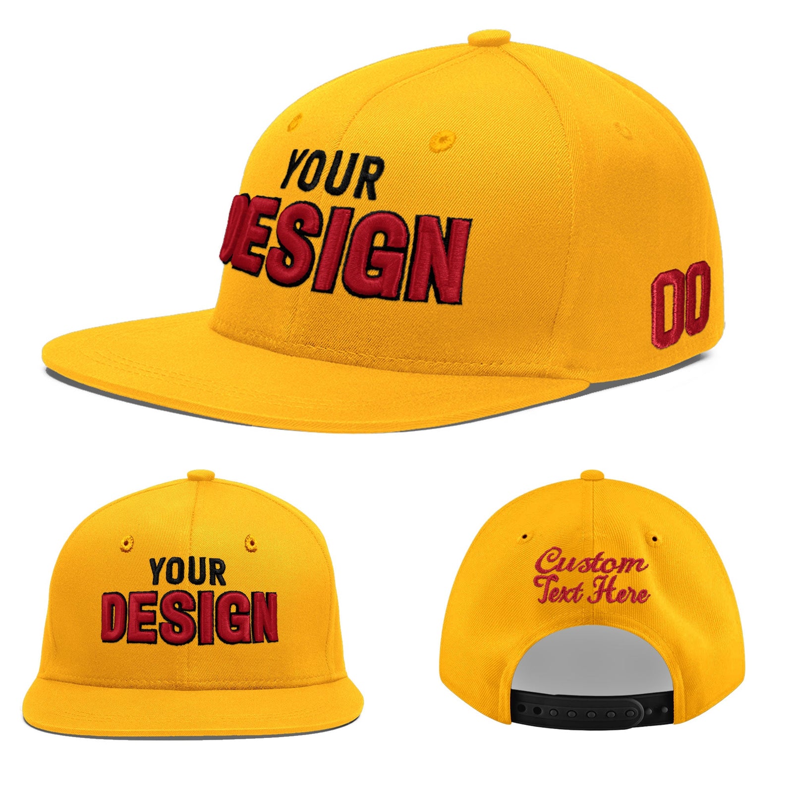 Custom Yellow 3D Puff Embroidery Flat Embroidery Casual Sport Baseball Cap