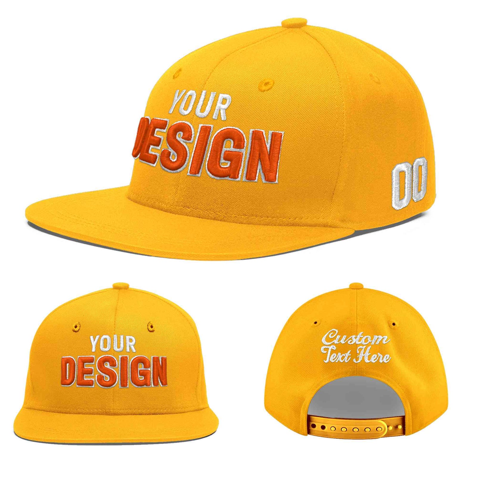 Custom Yellow 3D Puff Embroidery Flat Embroidery Casual Sport Baseball Cap