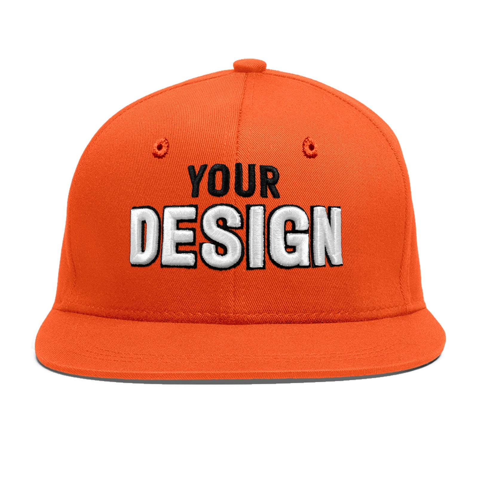 Custom Orange 3D Puff Embroidery Flat Embroidery Casual Sport Baseball Cap