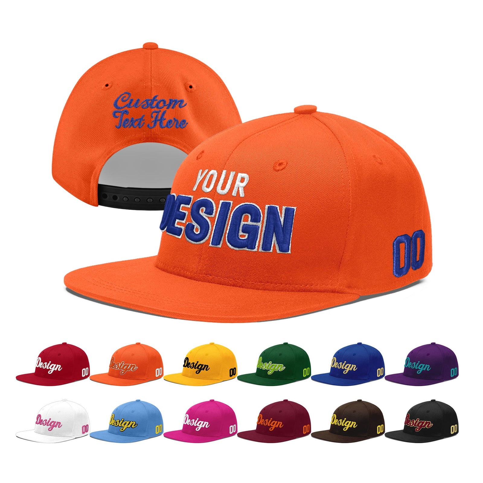 Custom Orange 3D Puff Embroidery Flat Embroidery Casual Sport Baseball Cap