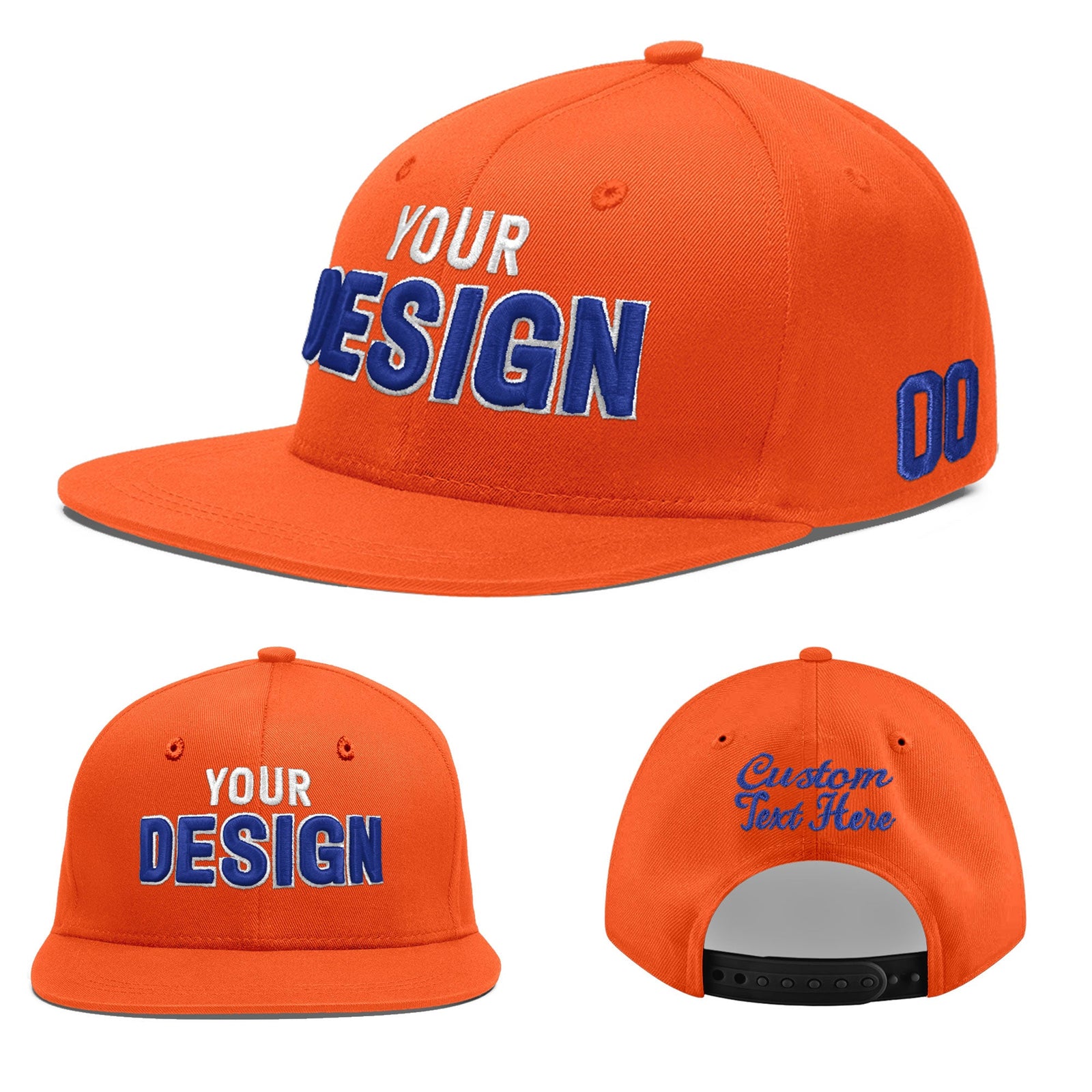 Custom Orange 3D Puff Embroidery Flat Embroidery Casual Sport Baseball Cap
