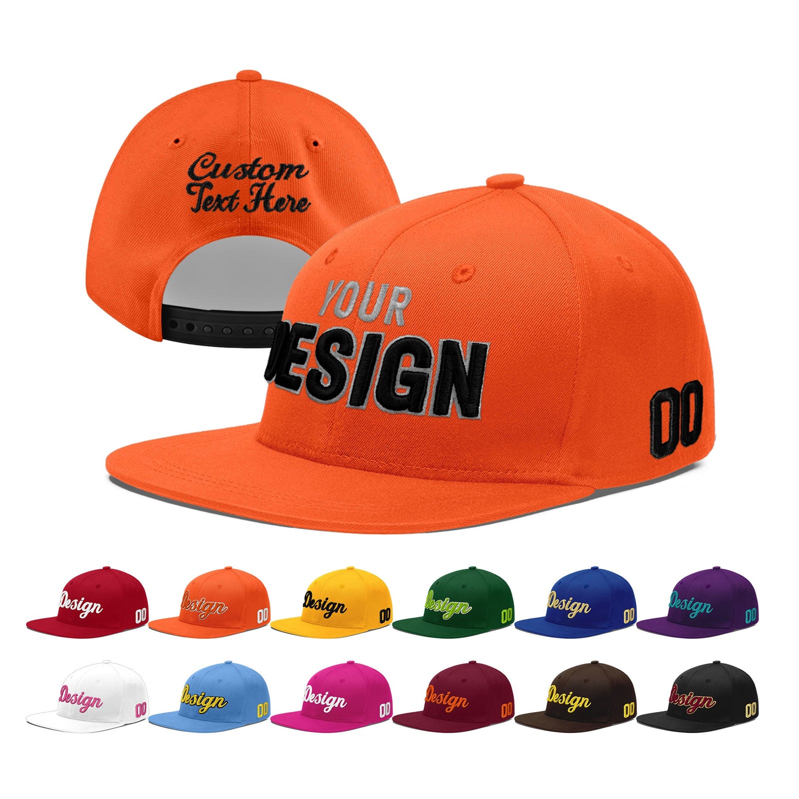 Custom Orange 3D Puff Embroidery Flat Embroidery Casual Sport Baseball Cap