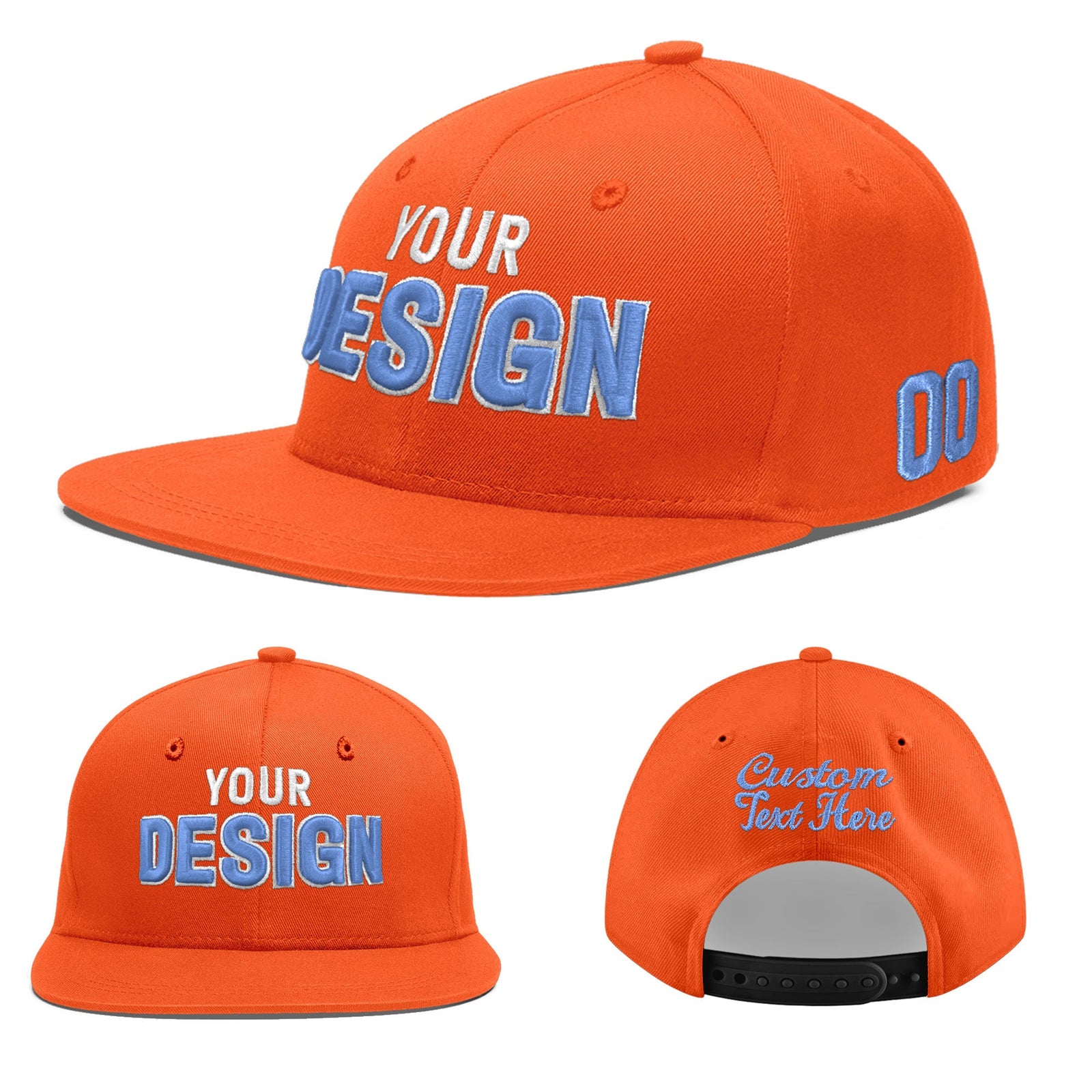 Custom Orange 3D Puff Embroidery Flat Embroidery Casual Sport Baseball Cap