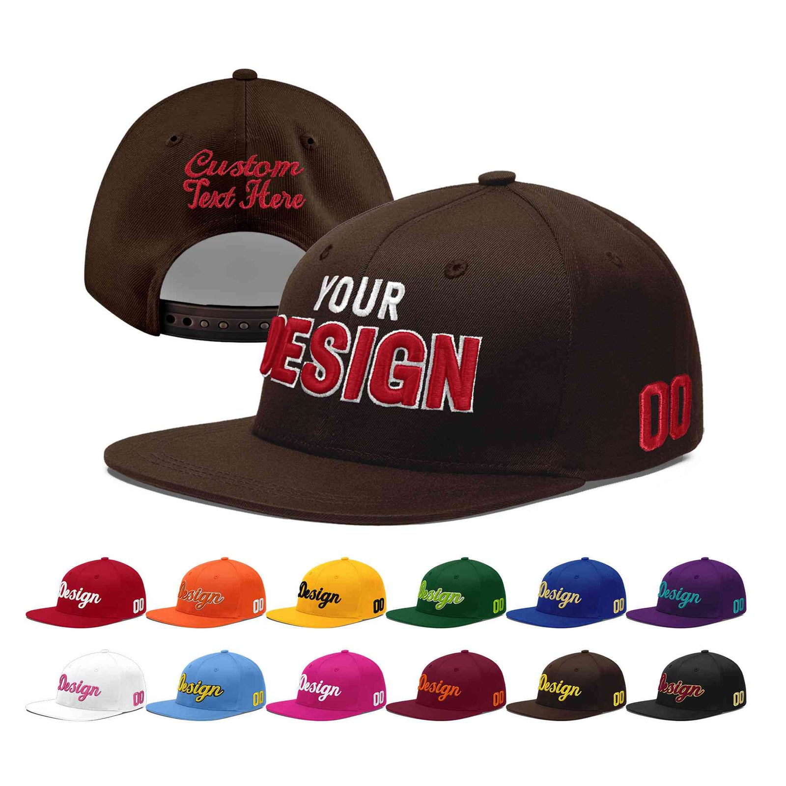 Custom Brown 3D Puff Embroidery Flat Embroidery Casual Sport Baseball Cap