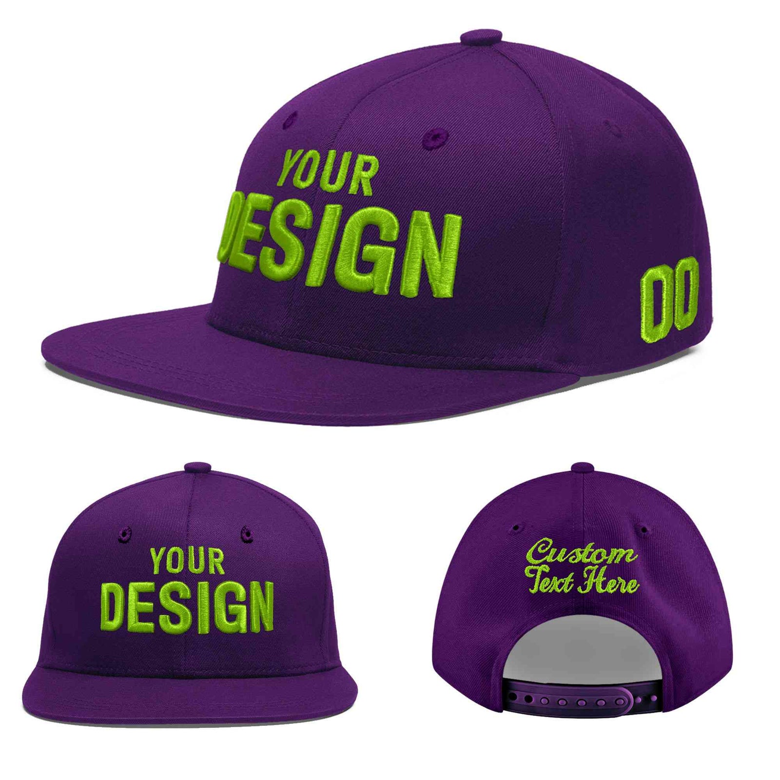 Custom Purple 3D Puff Embroidery Flat Embroidery Casual Sport Baseball Cap