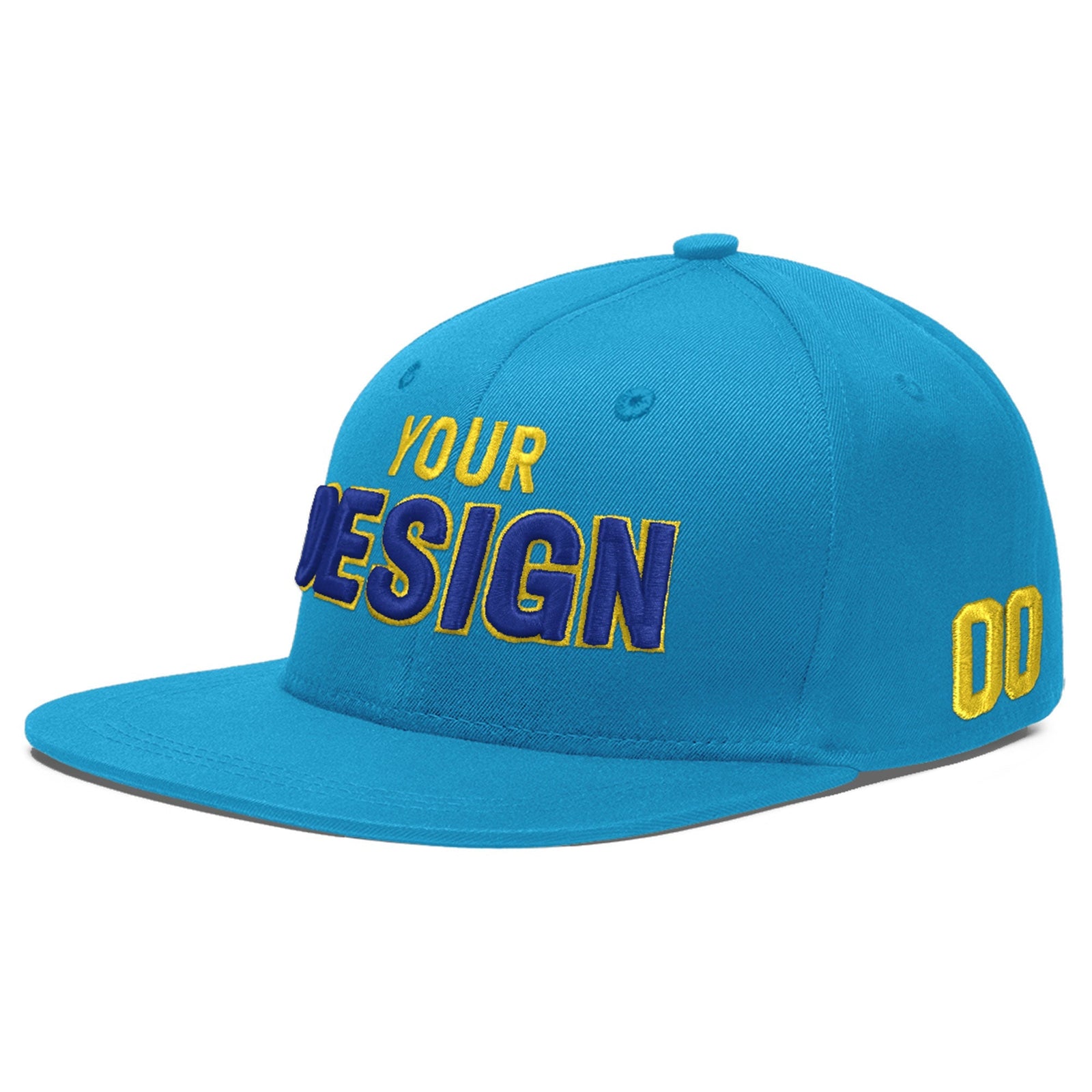 Custom Light Blue 3D Puff Embroidery Flat Embroidery Casual Sport Baseball Cap
