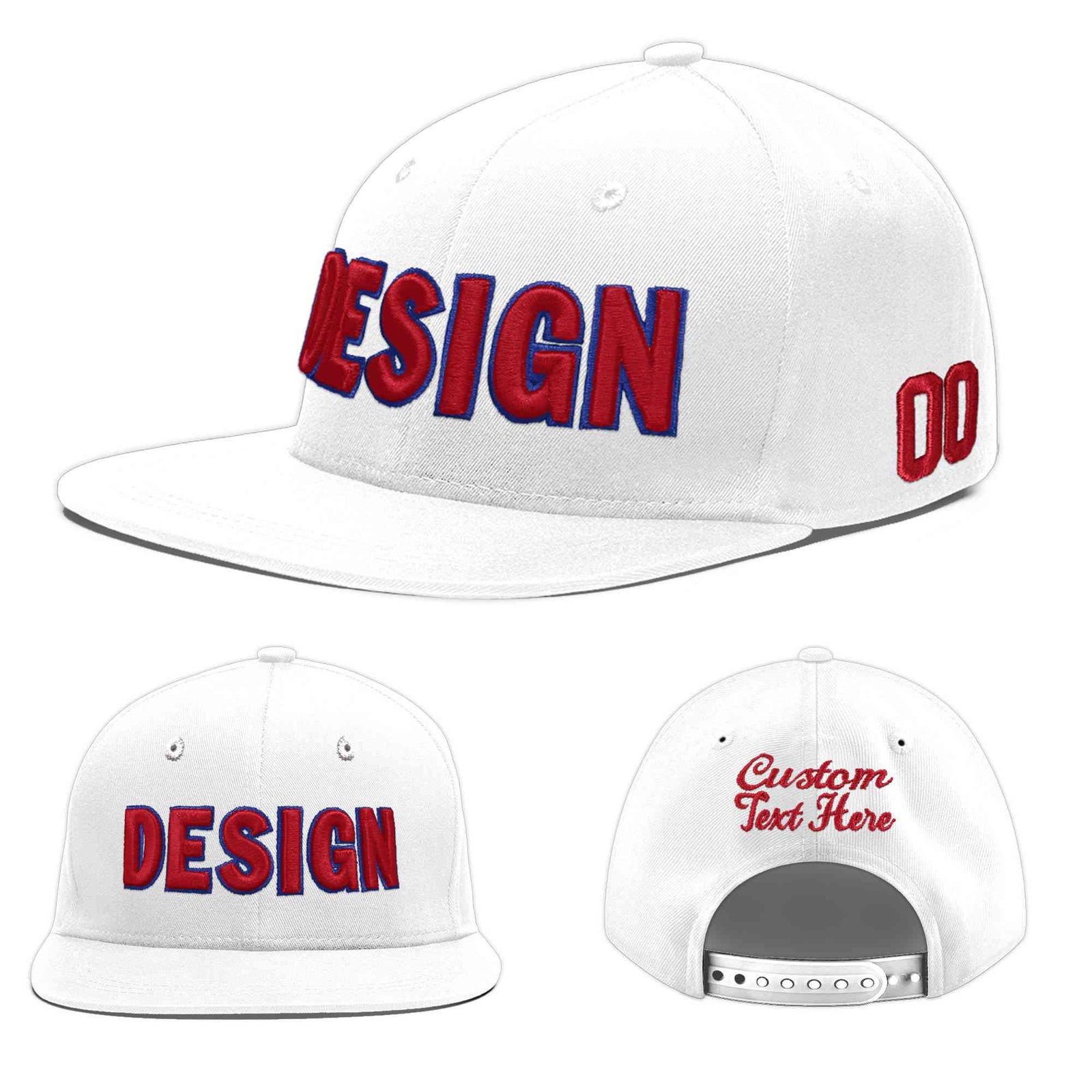 Custom White 3D Puff Embroidery Flat Embroidery Casual Sport Baseball Cap
