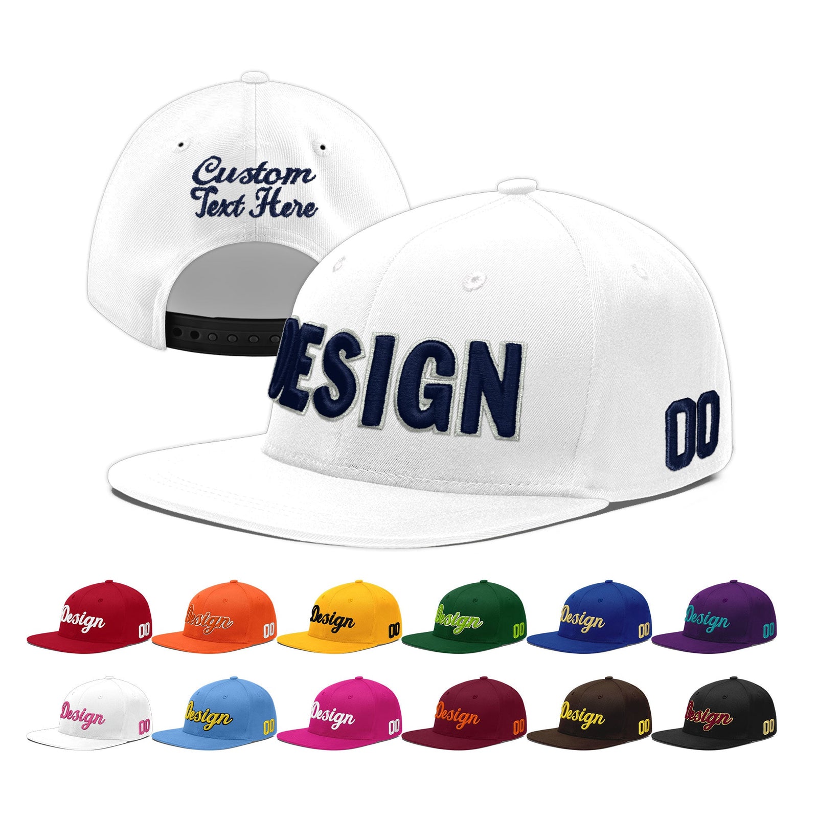 Custom White 3D Puff Embroidery Flat Embroidery Casual Sport Baseball Cap