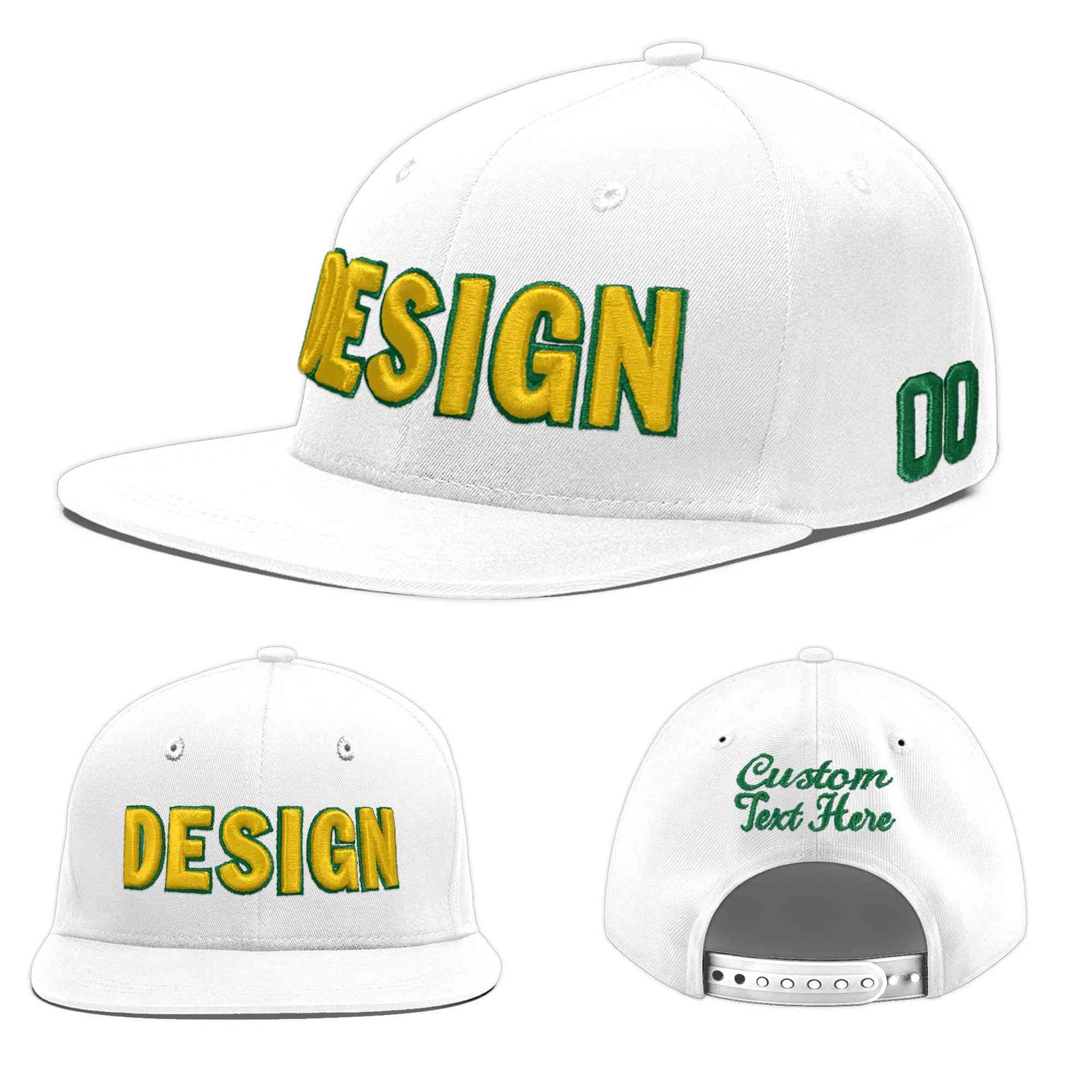 Custom White 3D Puff Embroidery Flat Embroidery Casual Sport Baseball Cap