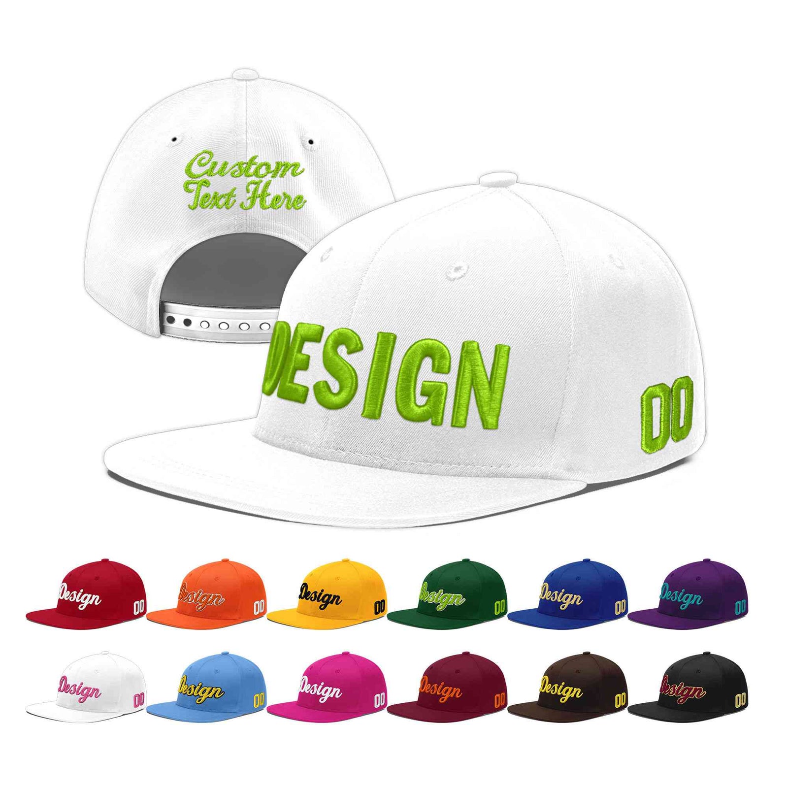 Custom White 3D Puff Embroidery Flat Embroidery Casual Sport Baseball Cap