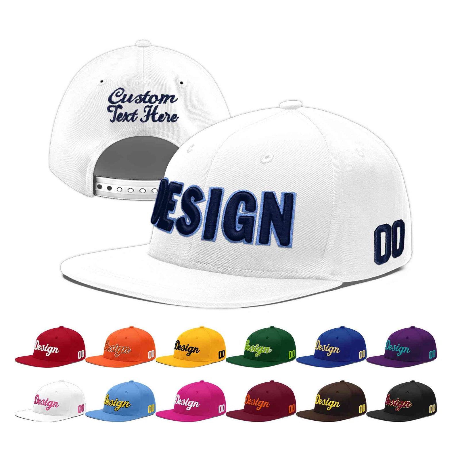 Custom White 3D Puff Embroidery Flat Embroidery Casual Sport Baseball Cap