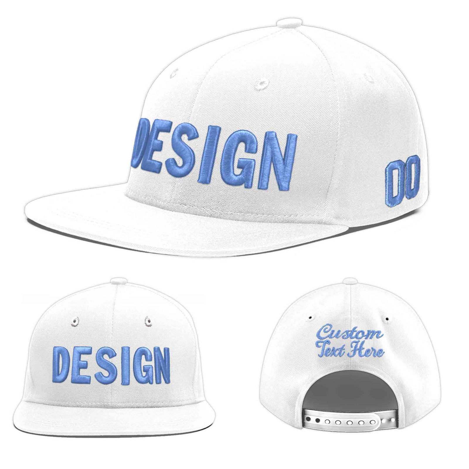 Custom White 3D Puff Embroidery Flat Embroidery Casual Sport Baseball Cap