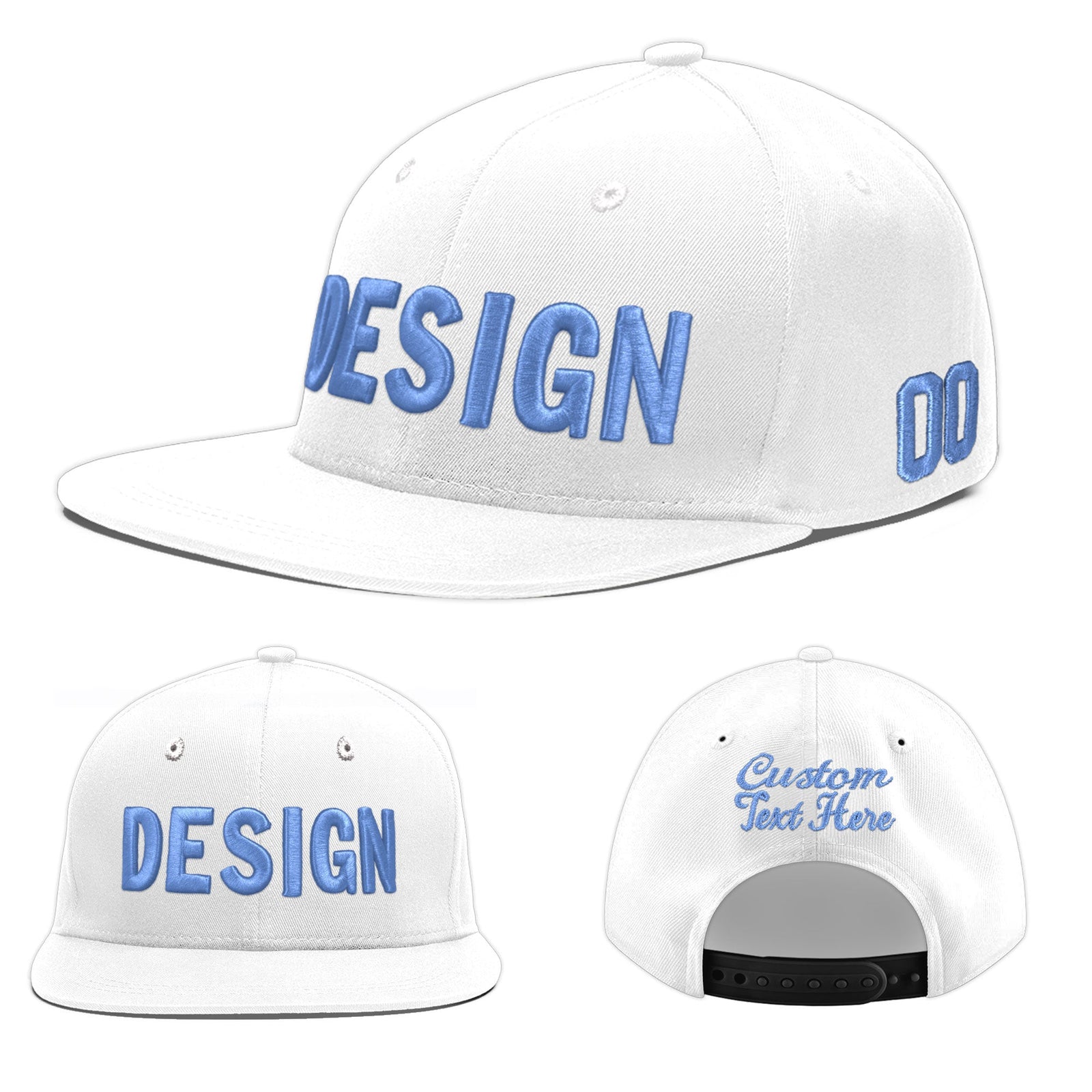 Custom White 3D Puff Embroidery Flat Embroidery Casual Sport Baseball Cap