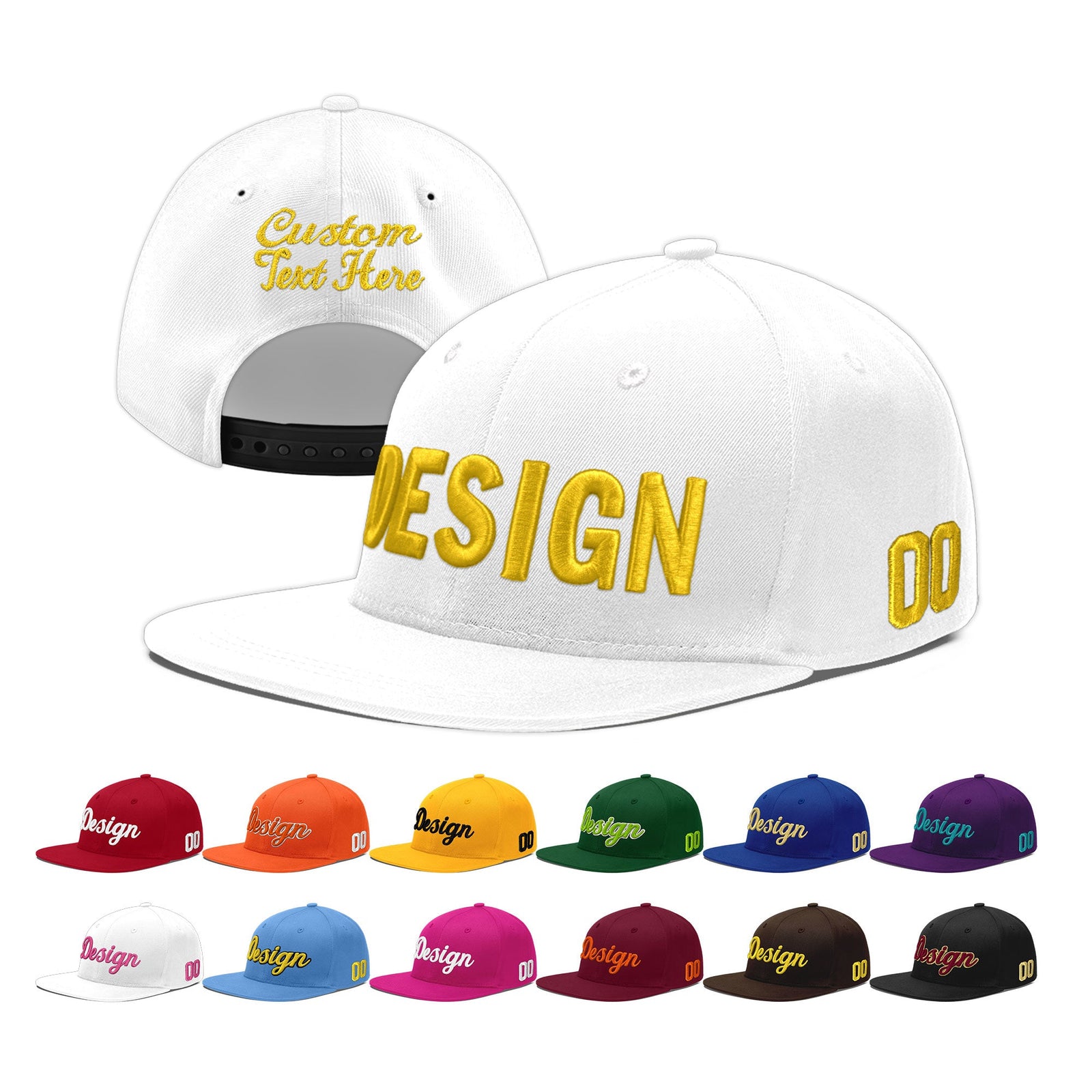 Custom White 3D Puff Embroidery Flat Embroidery Casual Sport Baseball Cap