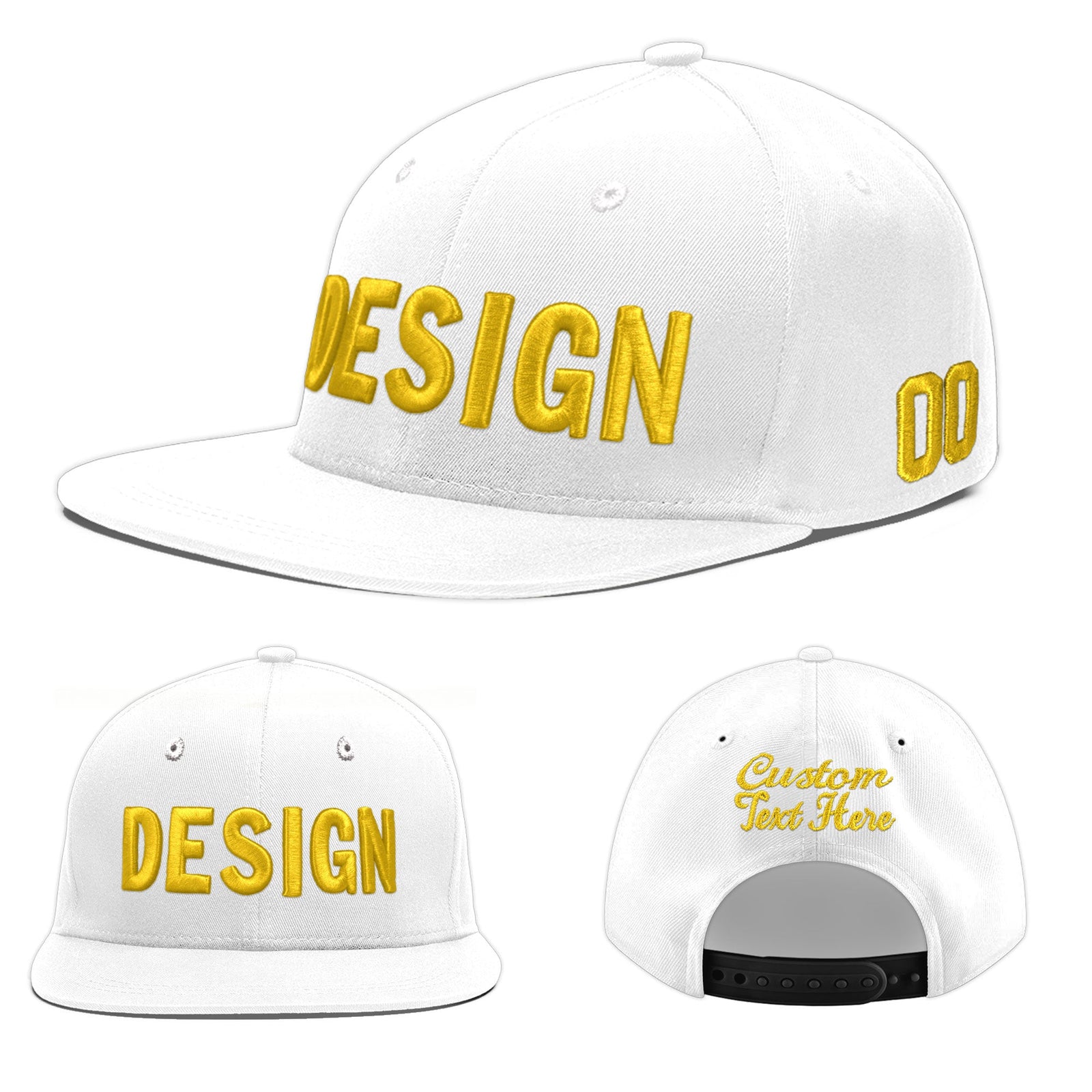 Custom White 3D Puff Embroidery Flat Embroidery Casual Sport Baseball Cap