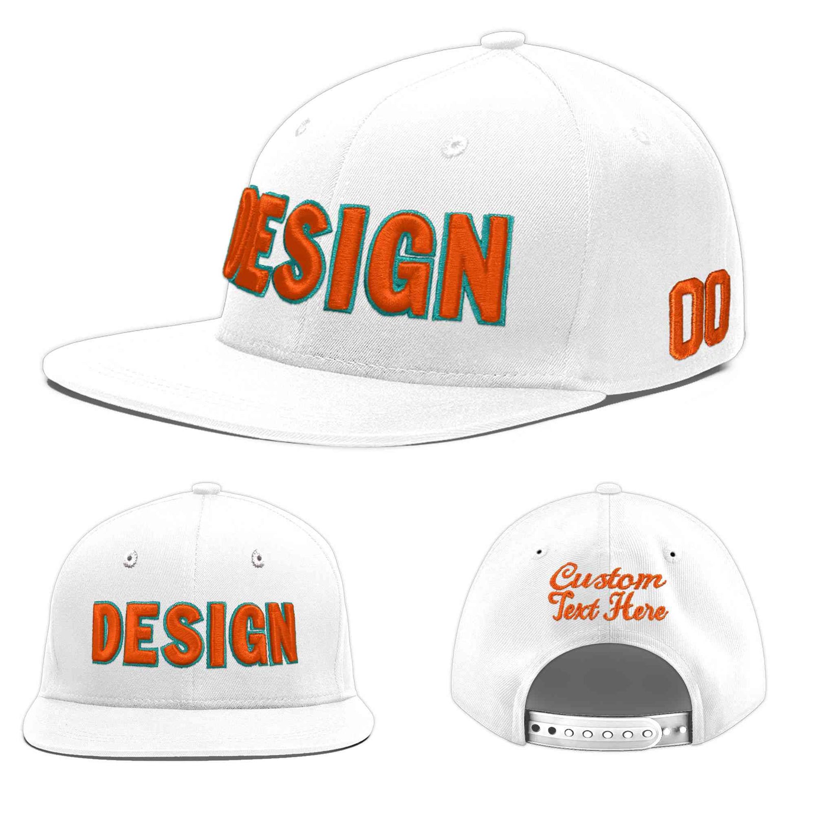 Custom White 3D Puff Embroidery Flat Embroidery Casual Sport Baseball Cap