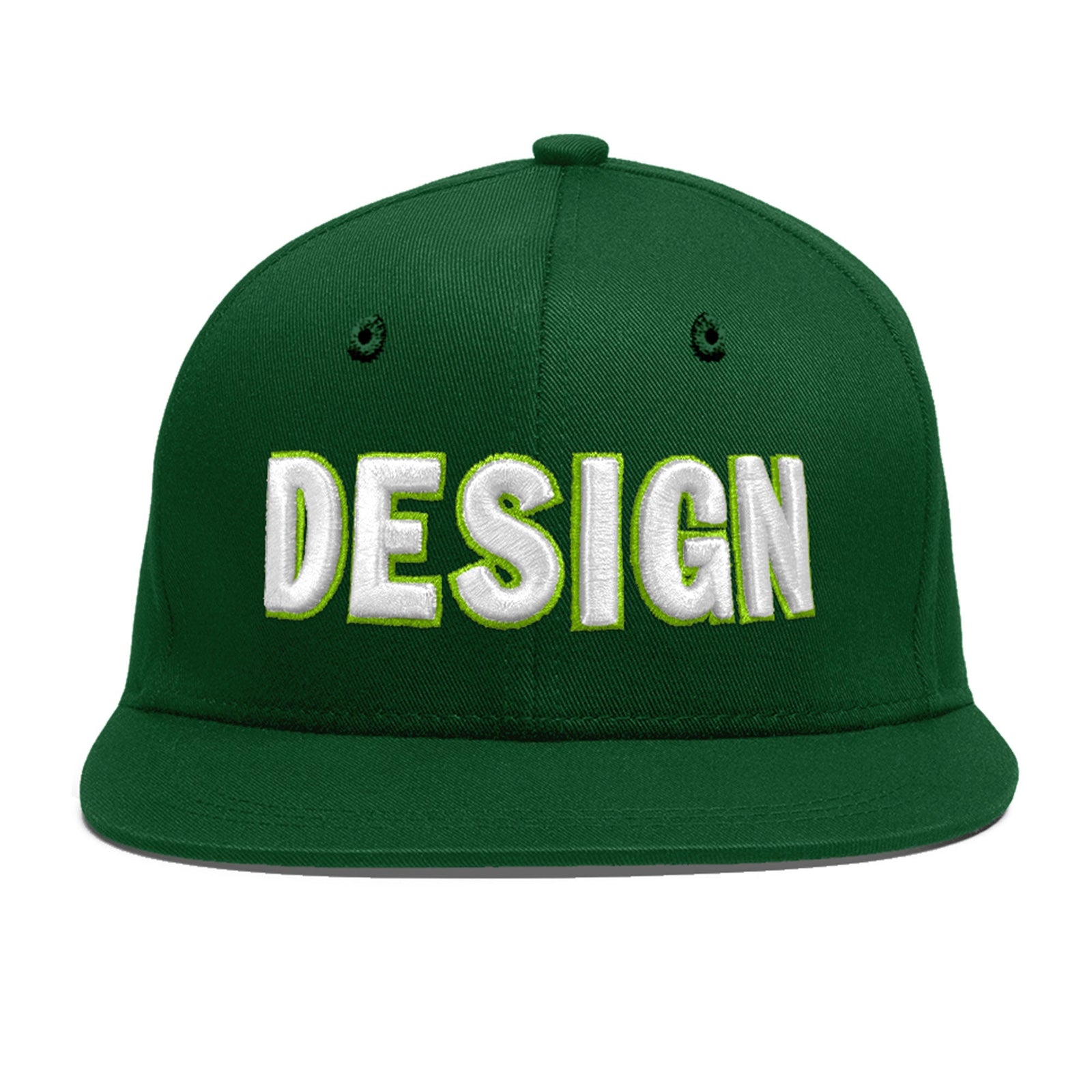 Custom Green 3D Puff Embroidery Flat Embroidery Casual Sport Baseball Cap