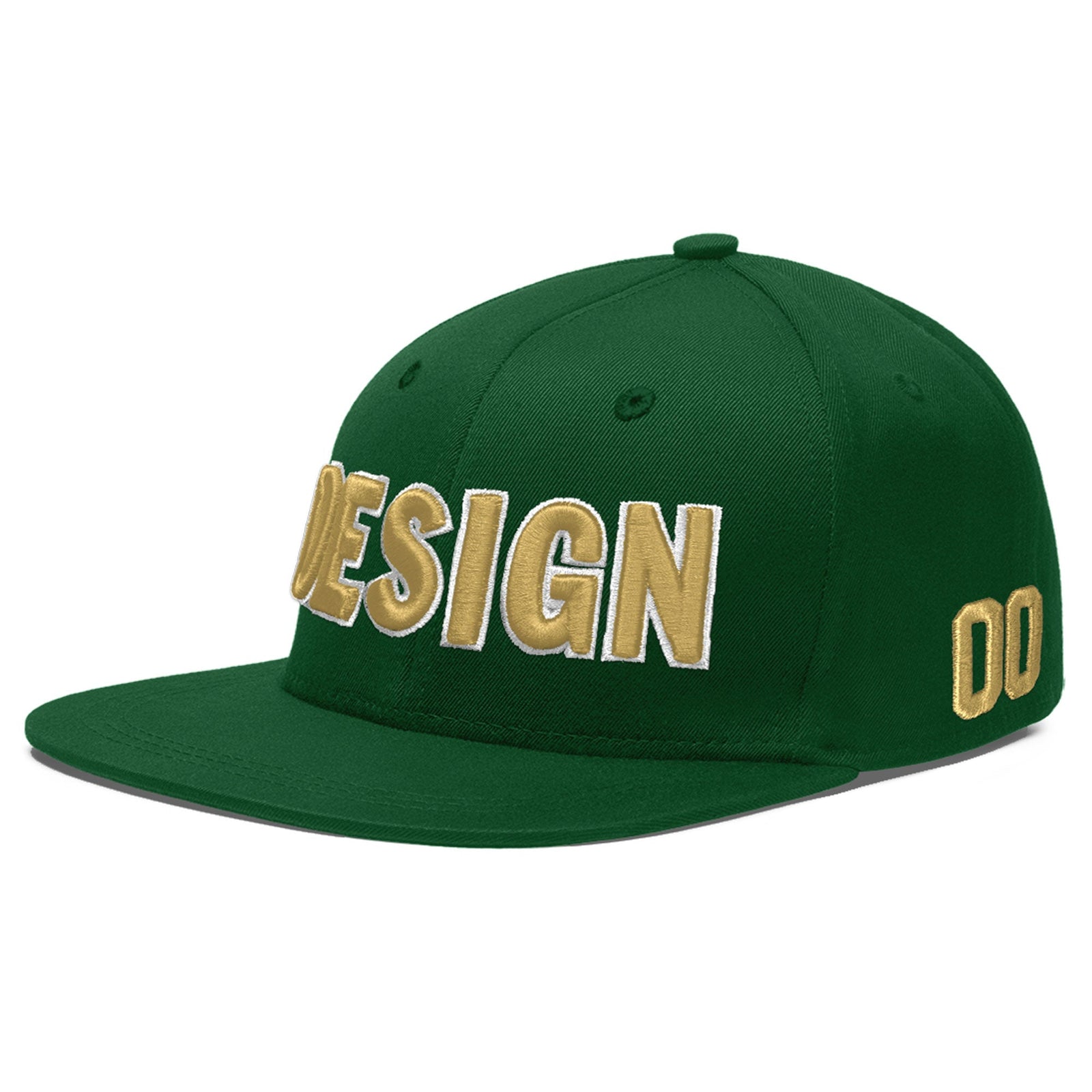 Custom Green 3D Puff Embroidery Flat Embroidery Casual Sport Baseball Cap