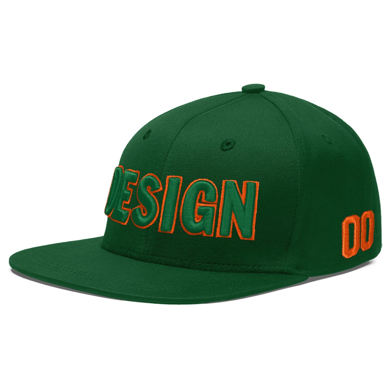 Custom Green 3D Puff Embroidery Flat Embroidery Casual Sport Baseball Cap