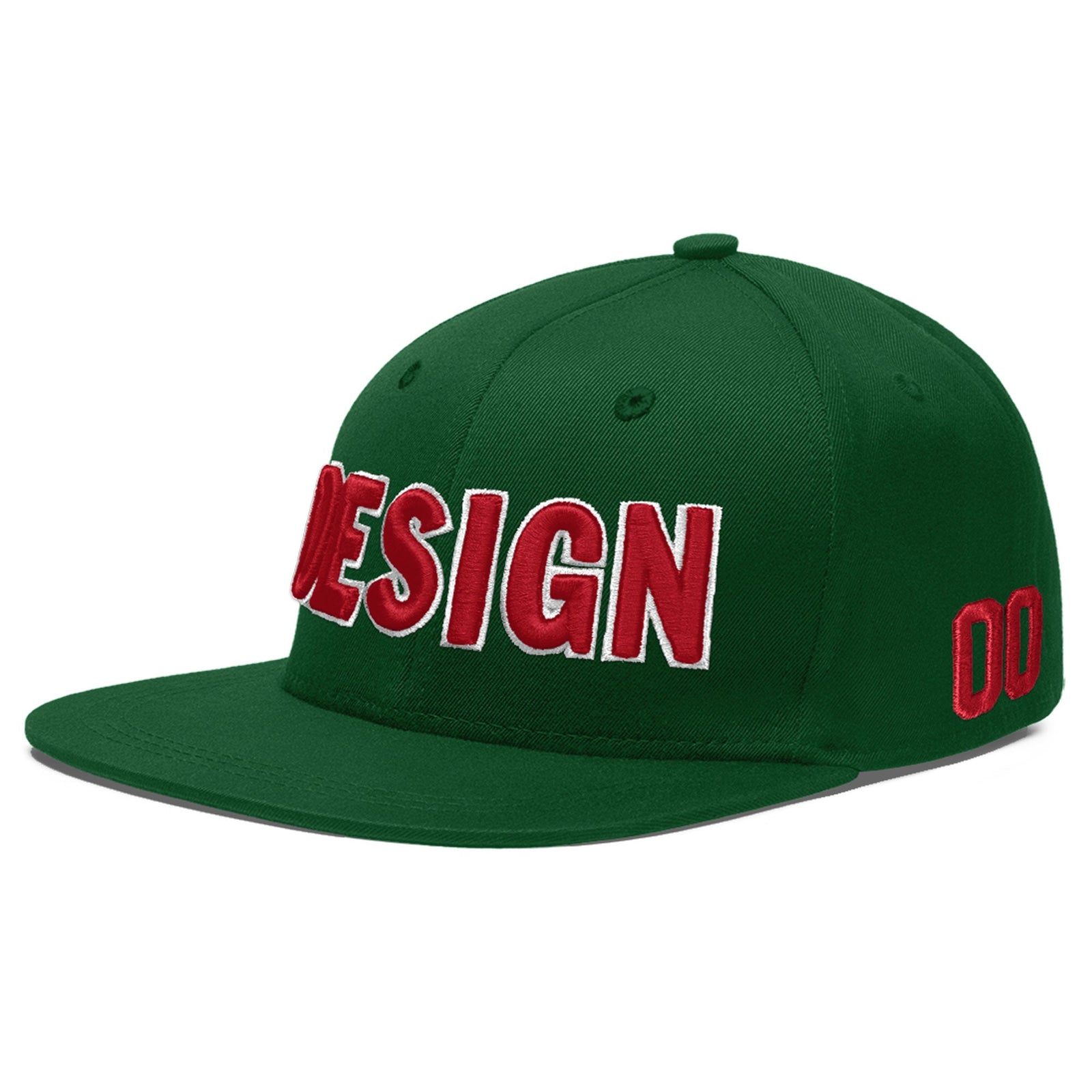 Custom Green 3D Puff Embroidery Flat Embroidery Casual Sport Baseball Cap