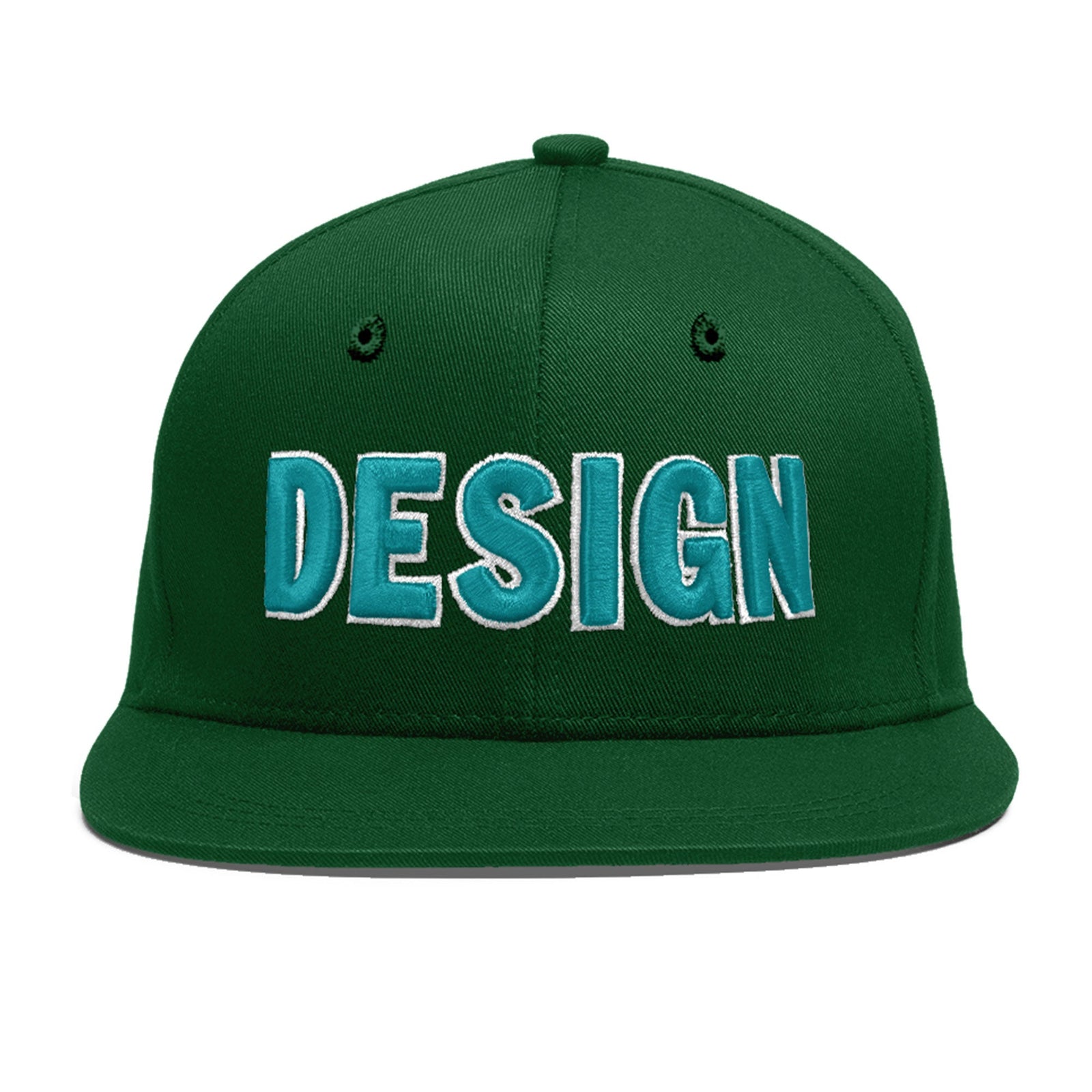 Custom Green 3D Puff Embroidery Flat Embroidery Casual Sport Baseball Cap