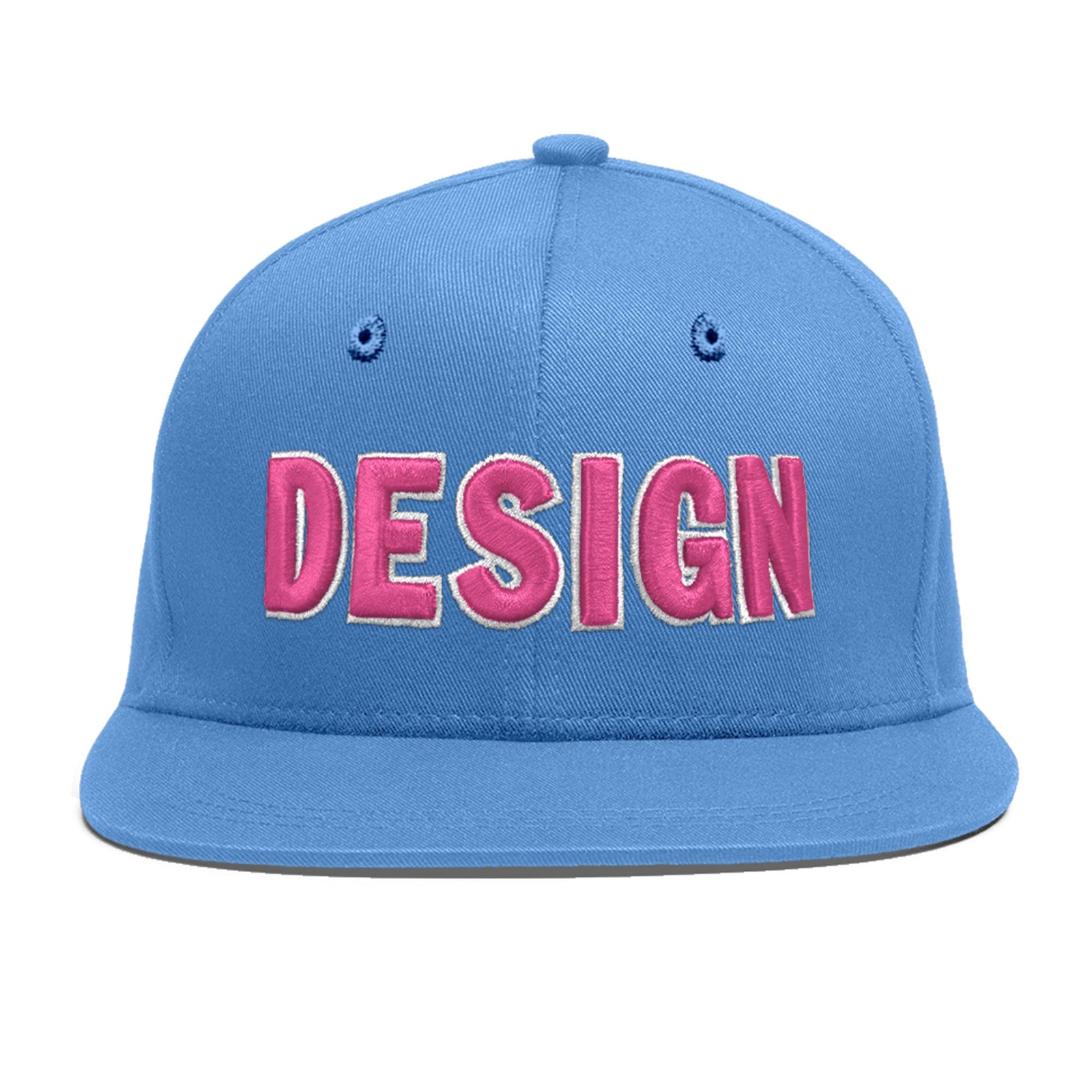 Custom Light Blue 3D Puff Embroidery Flat Embroidery Casual Sport Baseball Cap