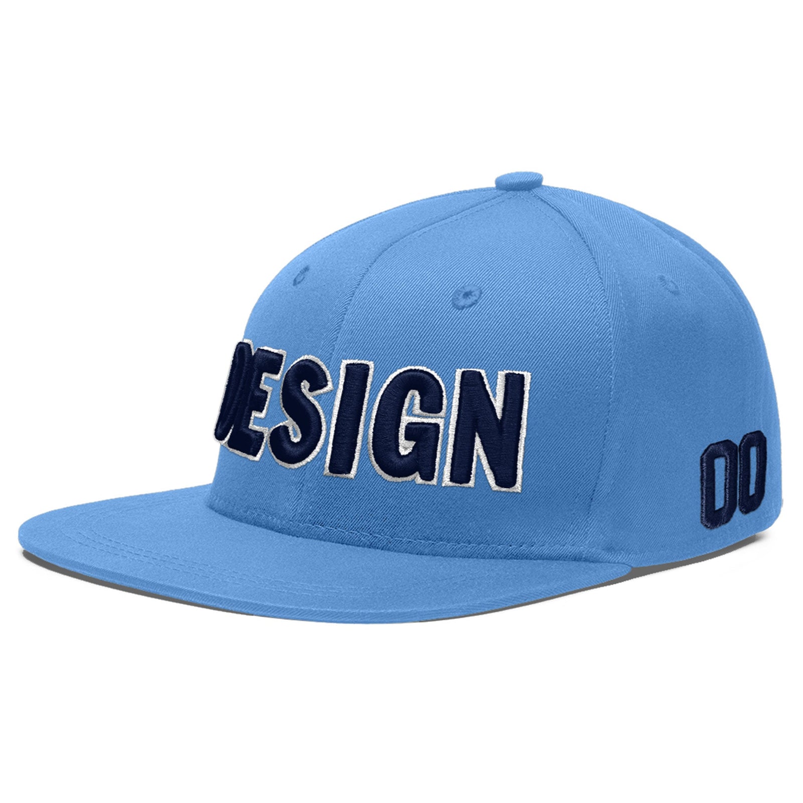 Custom Light Blue 3D Puff Embroidery Flat Embroidery Casual Sport Baseball Cap