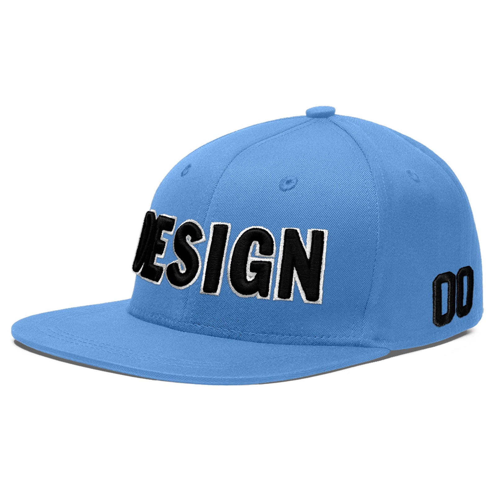 Custom Powder Blue 3D Puff Embroidery Flat Embroidery Casual Sport Baseball Cap