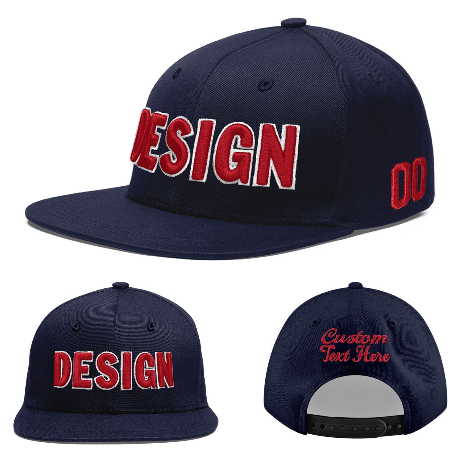 Custom Navy 3D Puff Embroidery Flat Embroidery Casual Sport Baseball Cap