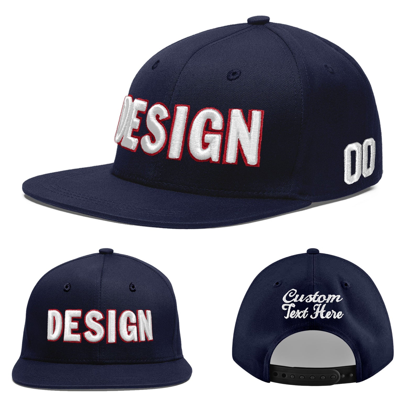 Custom Navy 3D Puff Embroidery Flat Embroidery Casual Sport Baseball Cap