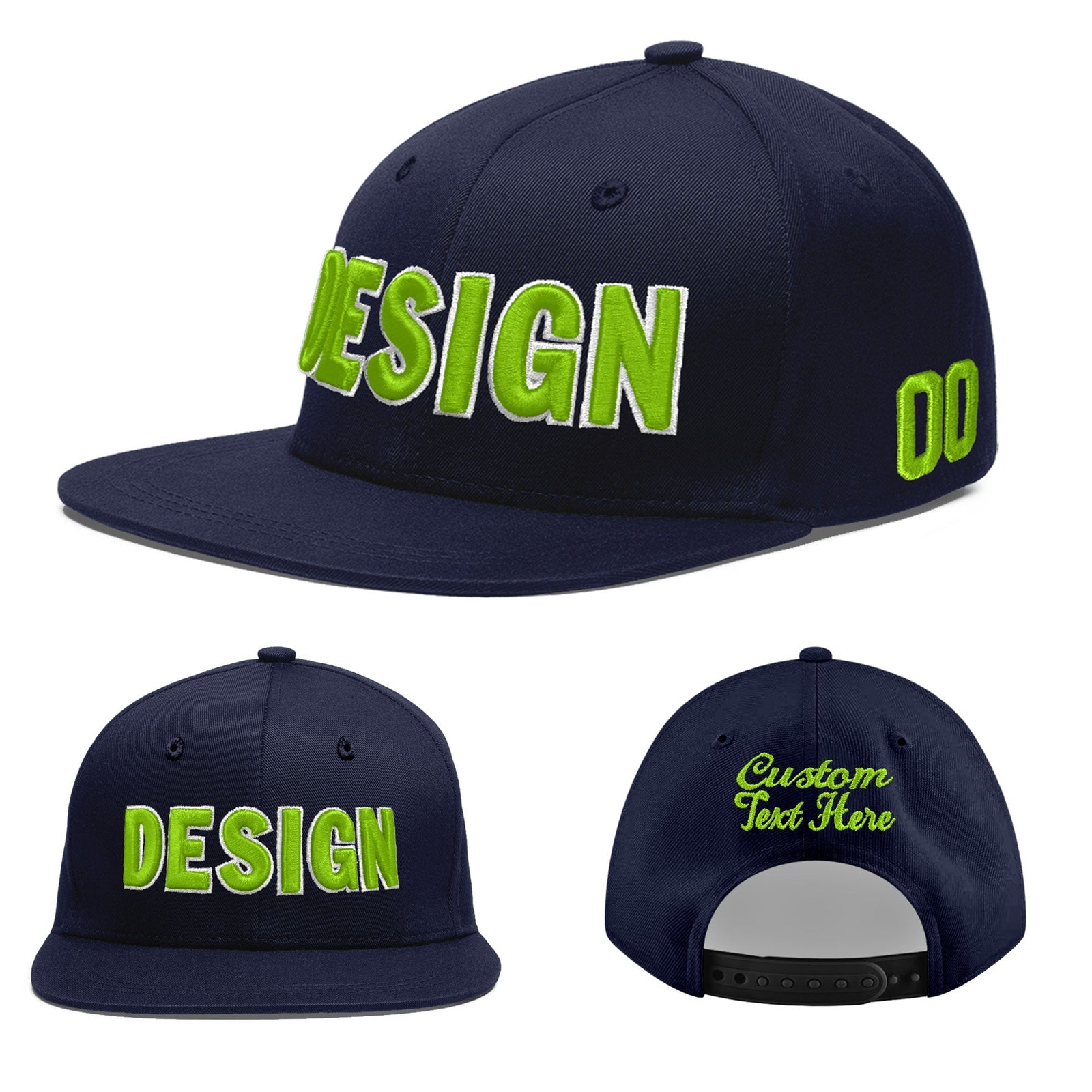 Custom Navy 3D Puff Embroidery Flat Embroidery Casual Sport Baseball Cap