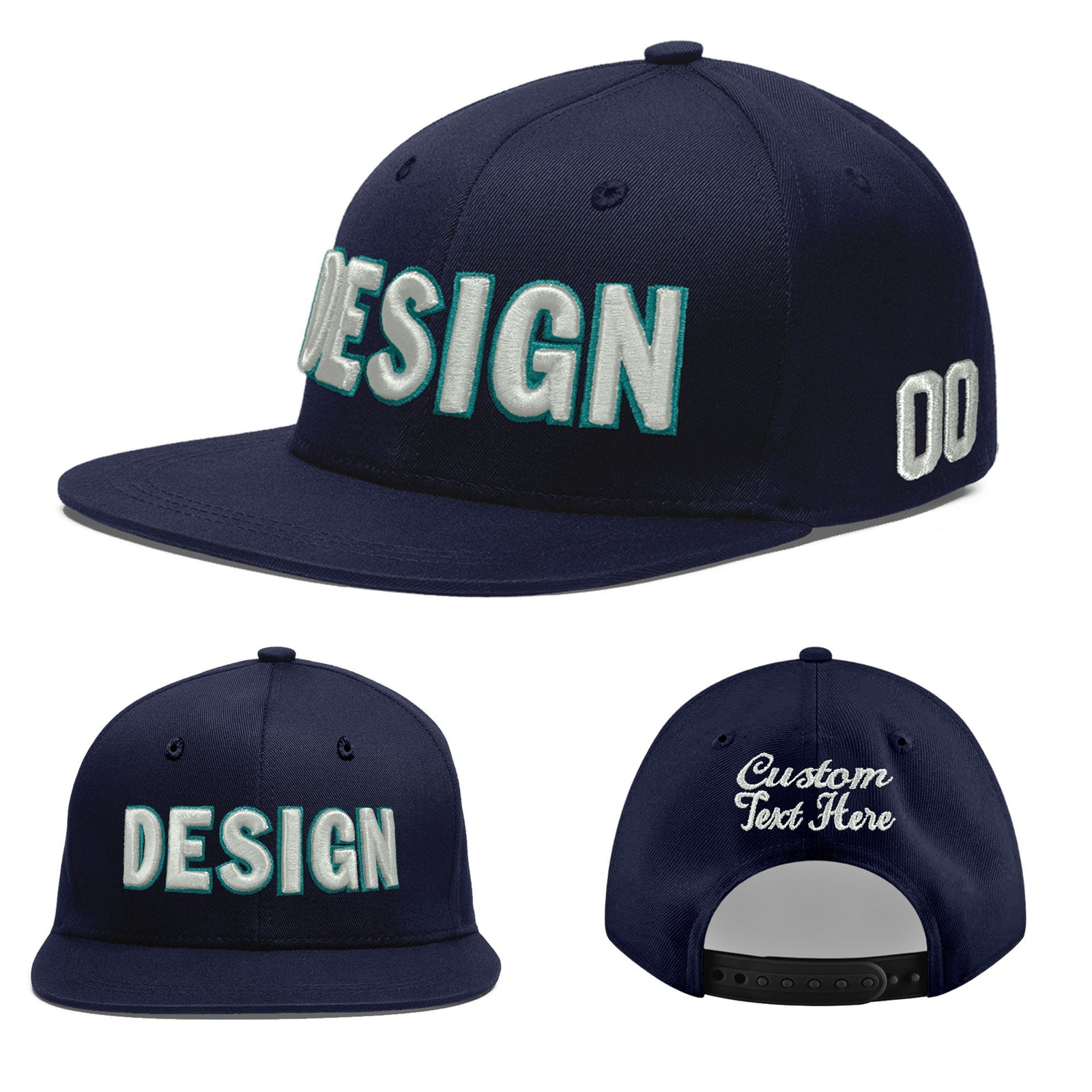 Custom Navy 3D Puff Embroidery Flat Embroidery Casual Sport Baseball Cap
