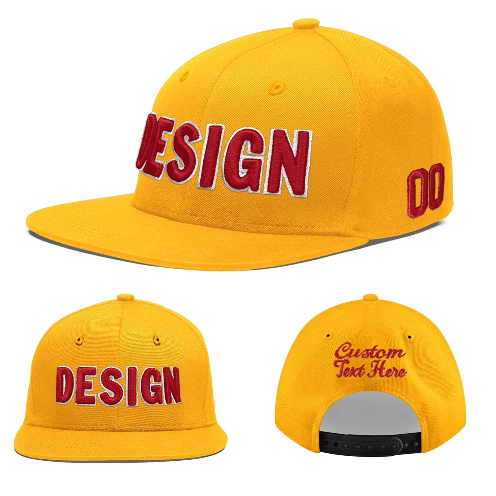 Custom Yellow 3D Puff Embroidery Flat Embroidery Casual Sport Baseball Cap
