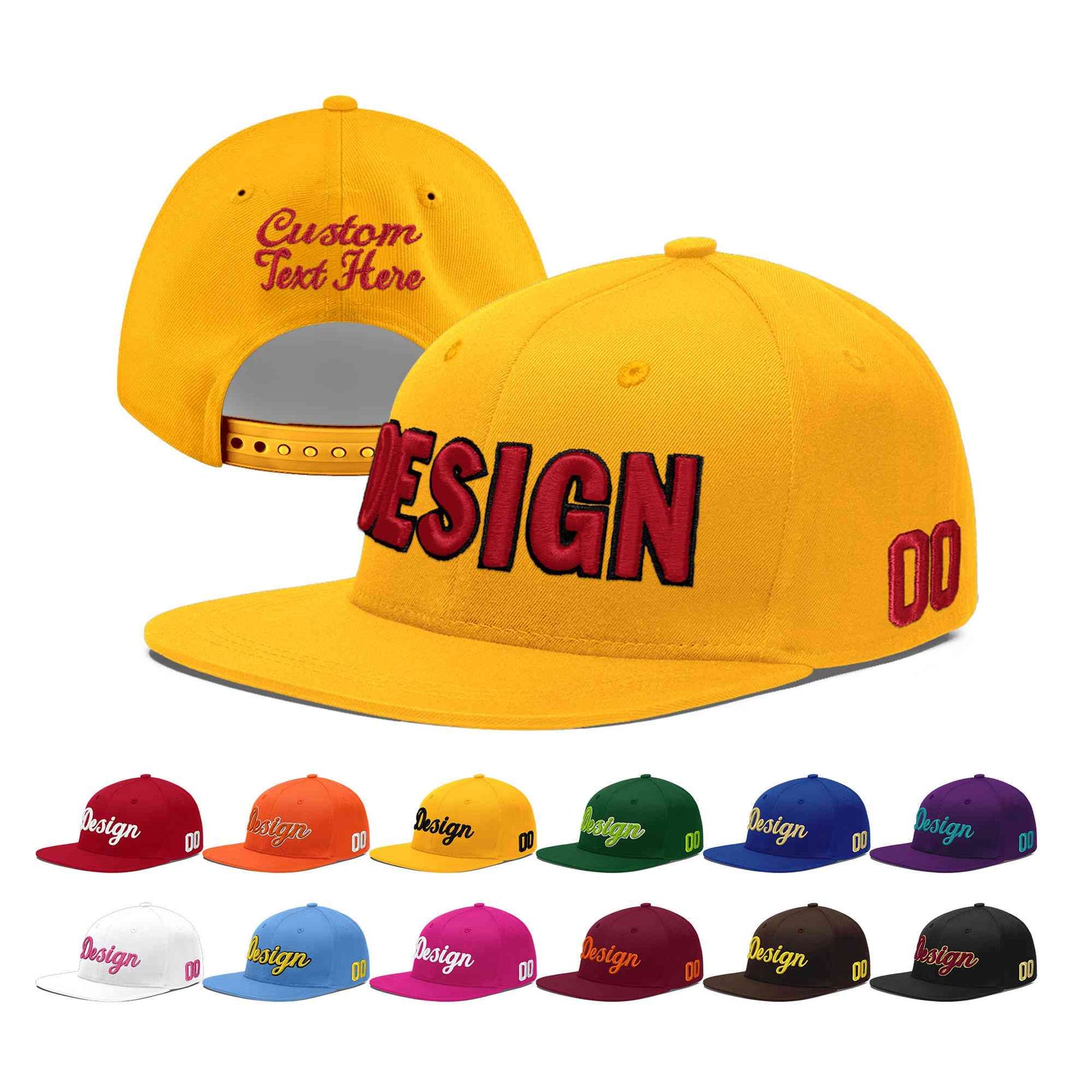 Custom Yellow 3D Puff Embroidery Flat Embroidery Casual Sport Baseball Cap