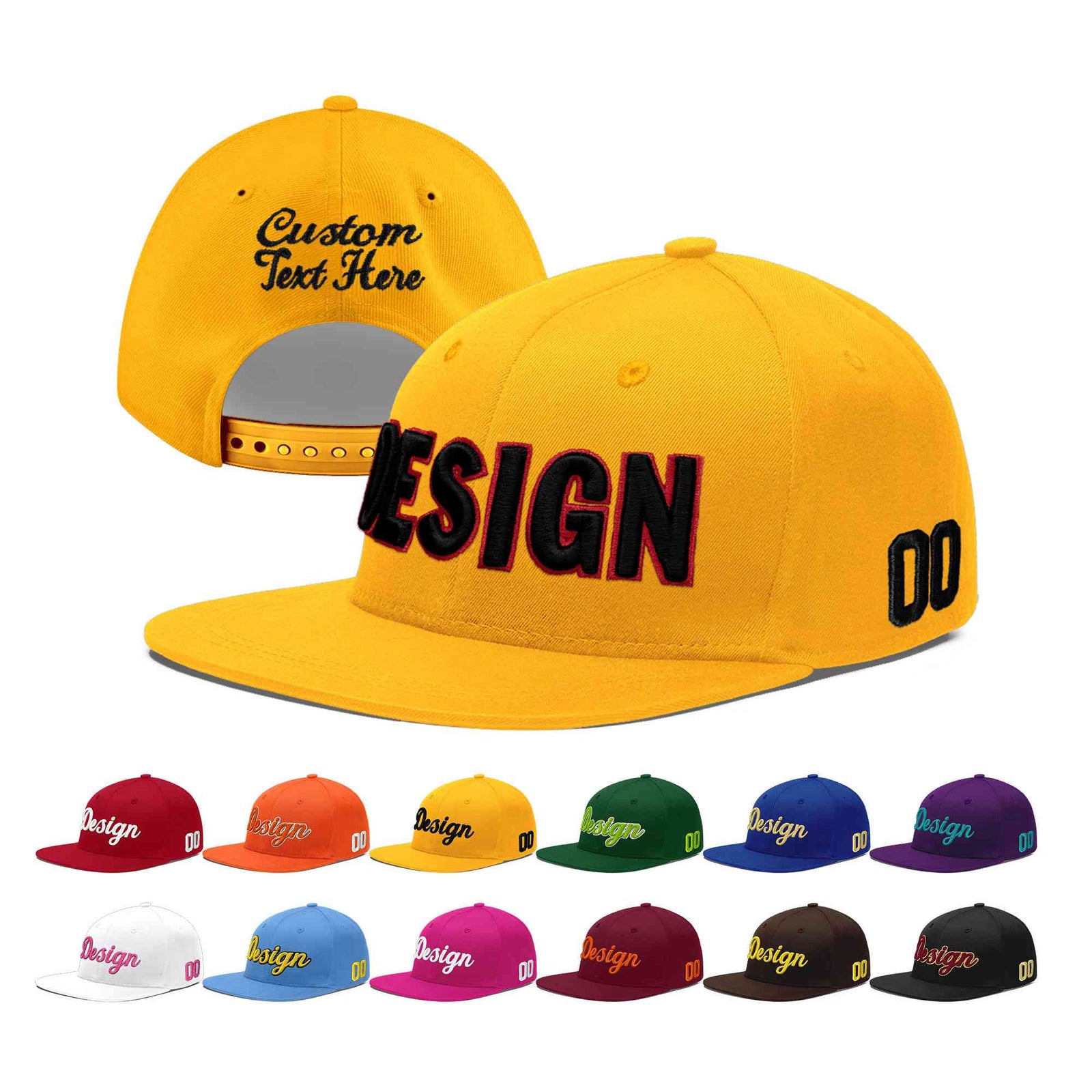 Custom Yellow 3D Puff Embroidery Flat Embroidery Casual Sport Baseball Cap