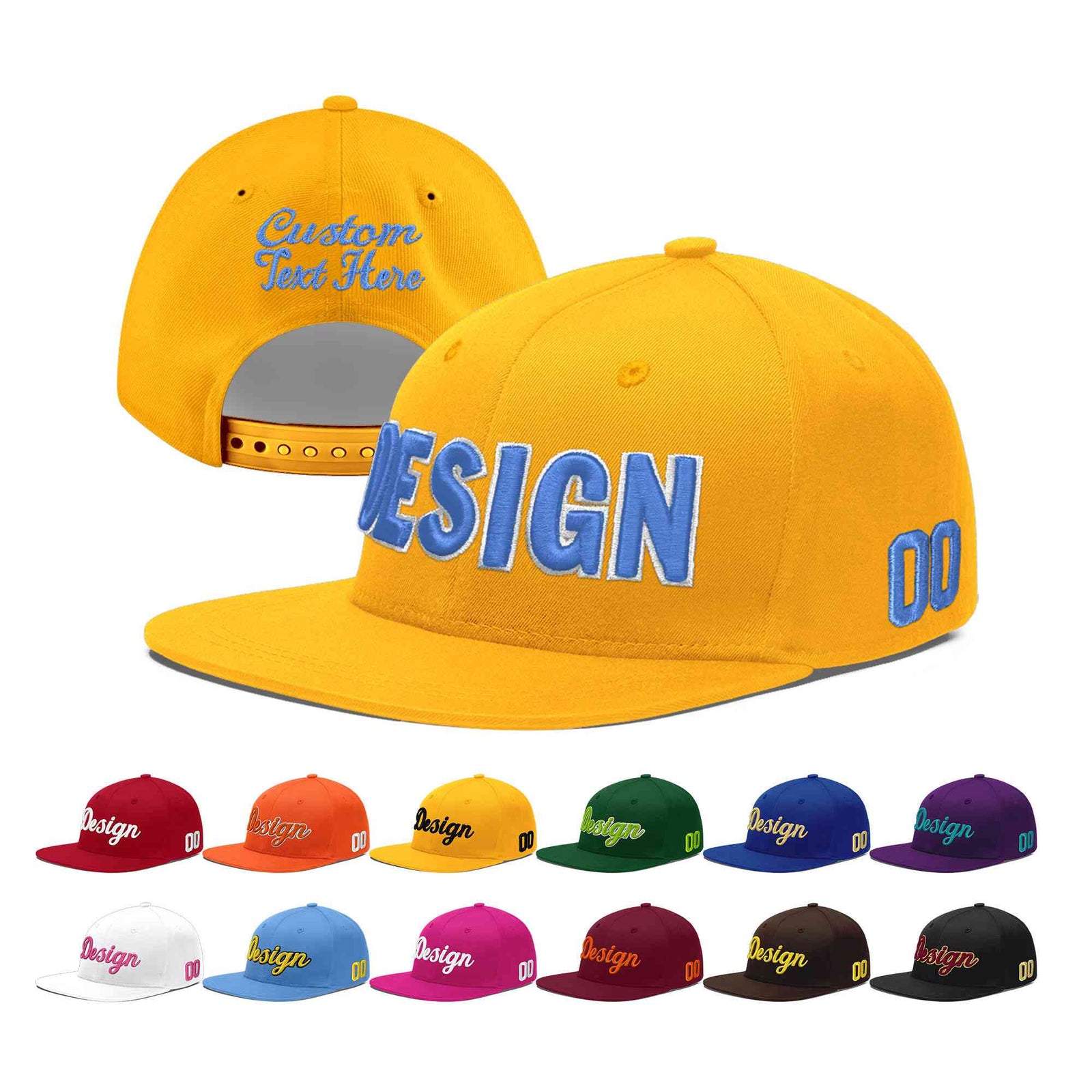 Custom Yellow 3D Puff Embroidery Flat Embroidery Casual Sport Baseball Cap
