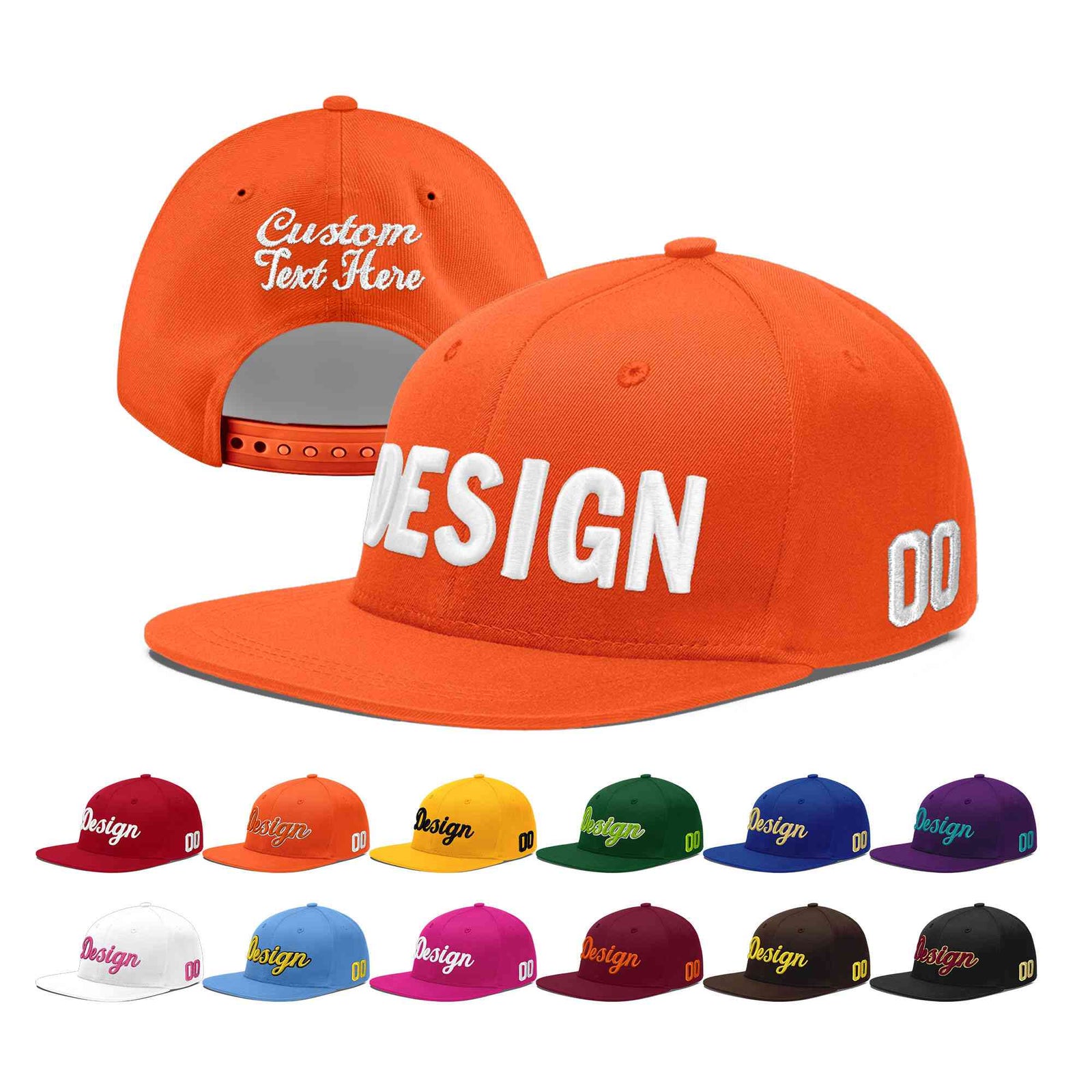 Custom Orange 3D Puff Embroidery Flat Embroidery Casual Sport Baseball Cap