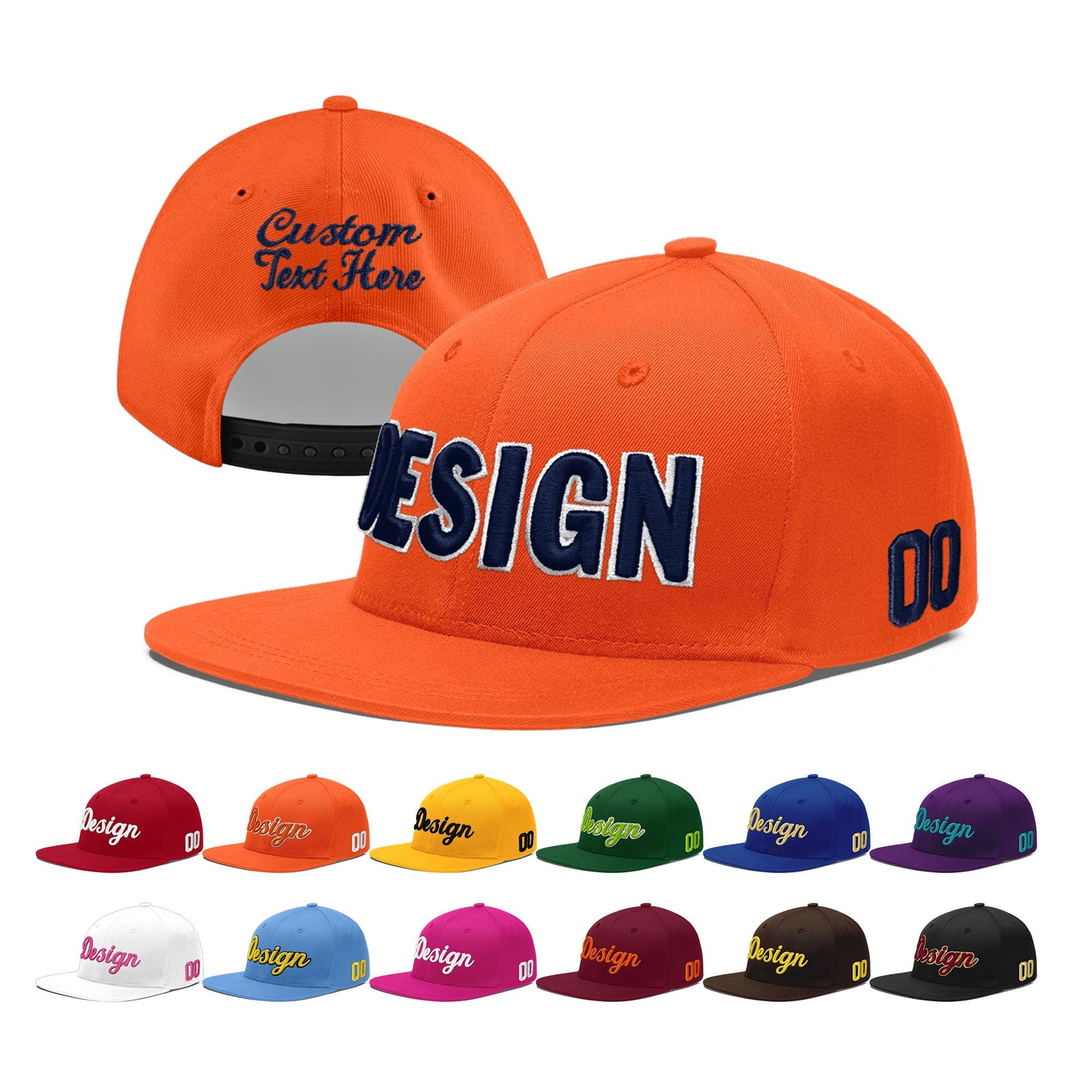 Custom Orange 3D Puff Embroidery Flat Embroidery Casual Sport Baseball Cap