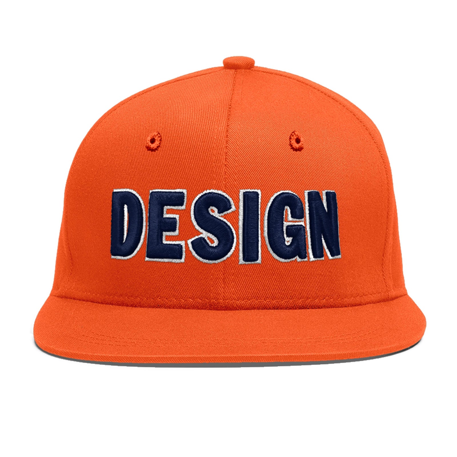 Custom Orange 3D Puff Embroidery Flat Embroidery Casual Sport Baseball Cap