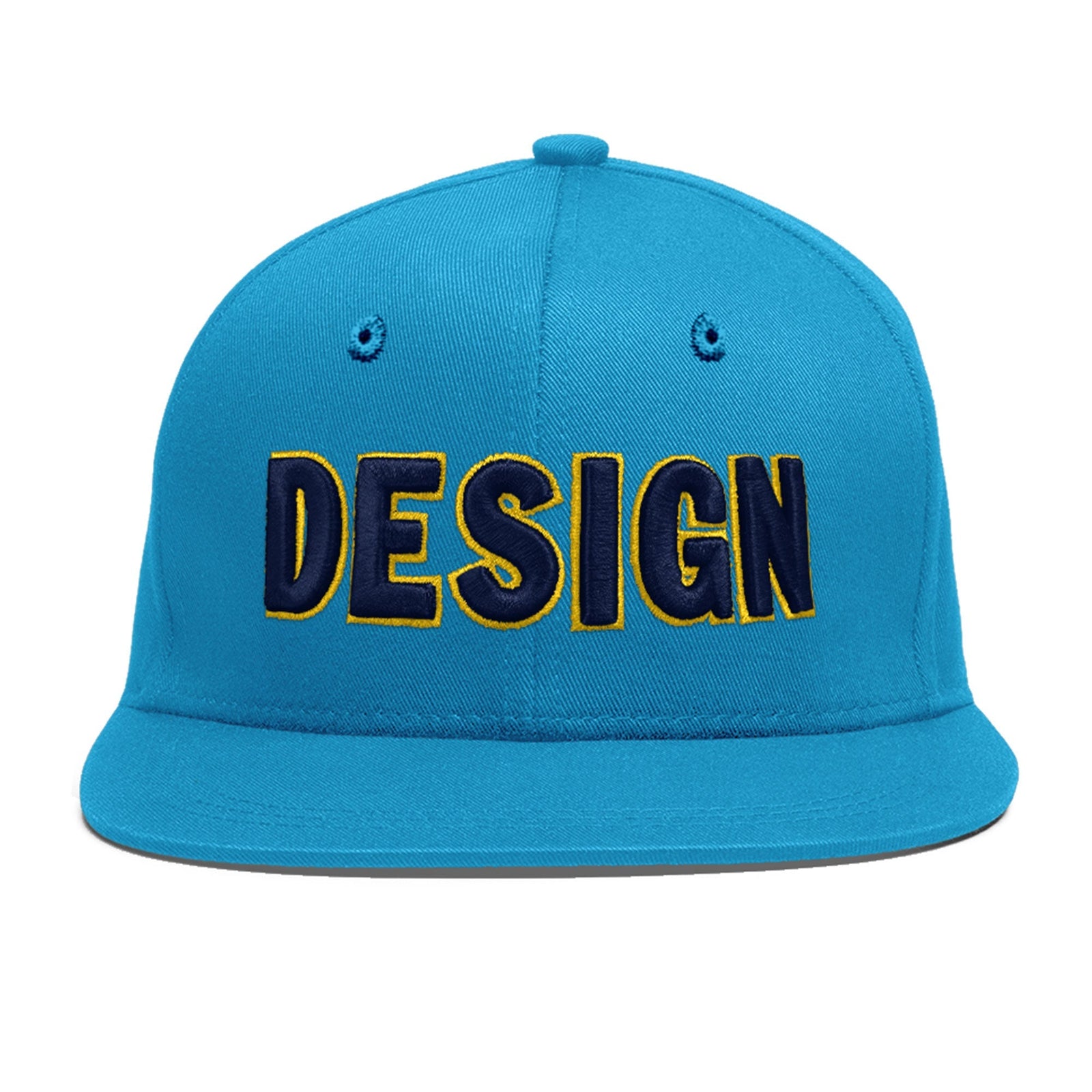Custom Light Blue 3D Puff Embroidery Flat Embroidery Casual Sport Baseball Cap