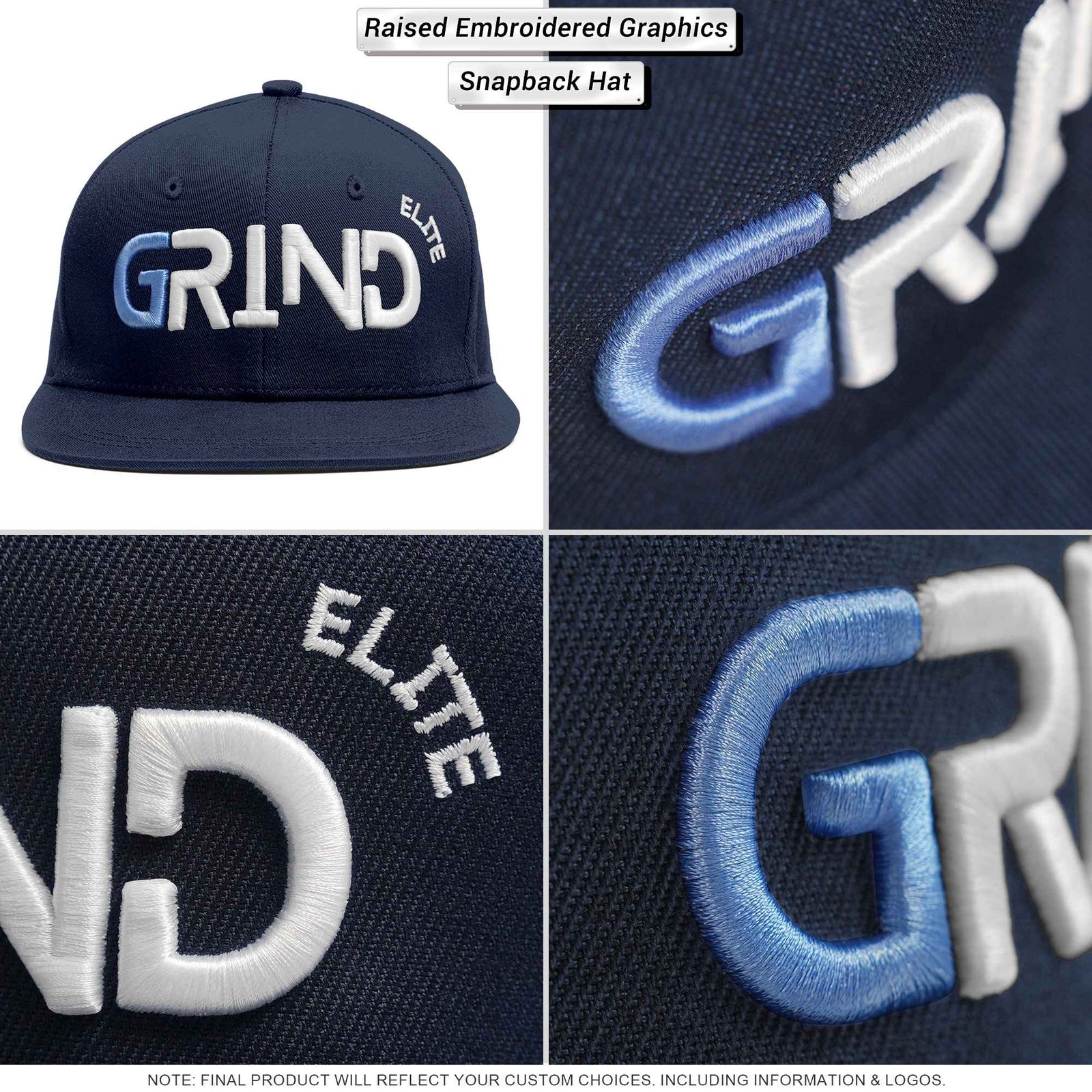 Custom Navy Orange 3D Puff Embroidery Flat Embroidery Casual Sport Baseball Cap