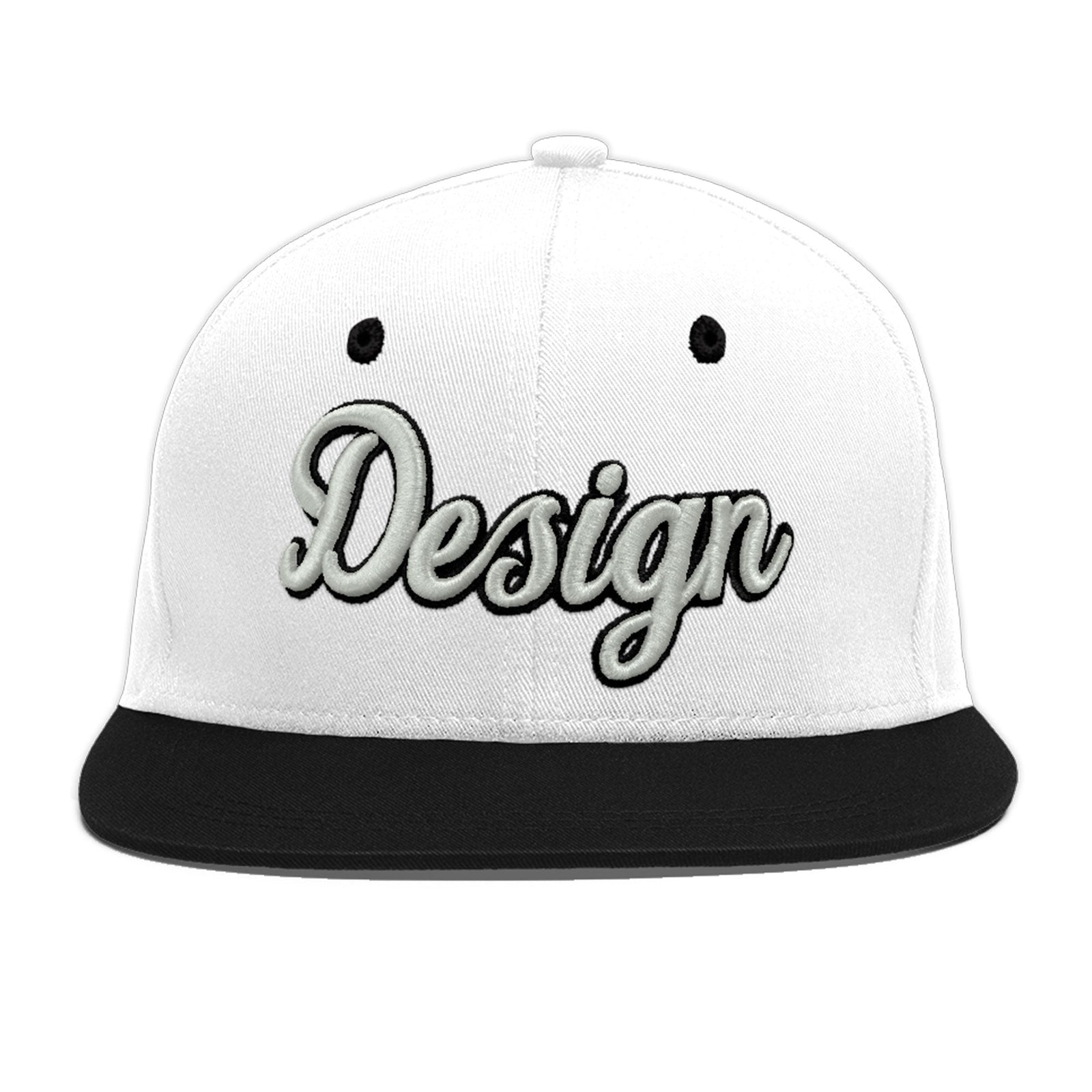 Custom White Black 3D Puff Embroidery Flat Embroidery Casual Sport Baseball Cap