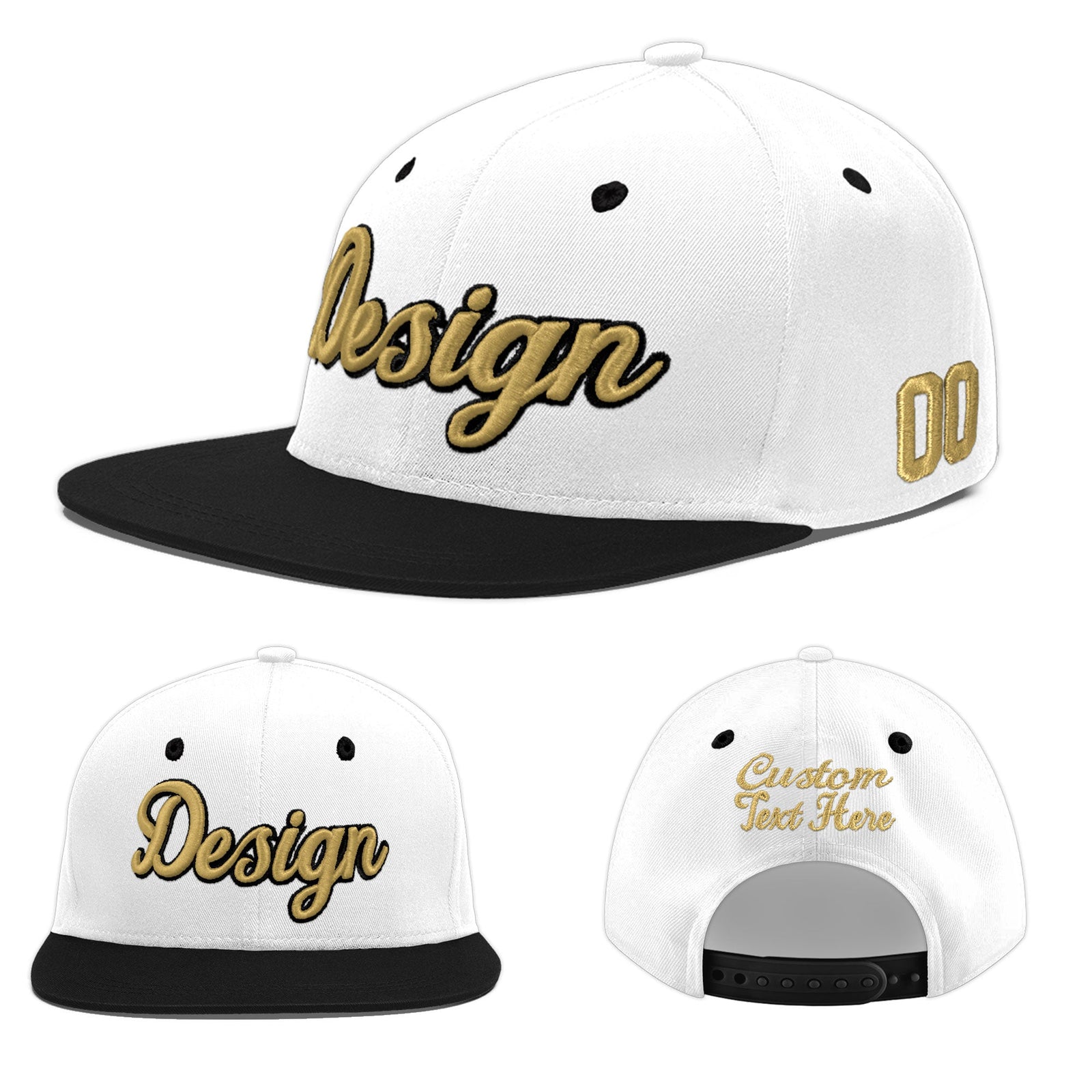 Custom White Black 3D Puff Embroidery Flat Embroidery Casual Sport Baseball Cap