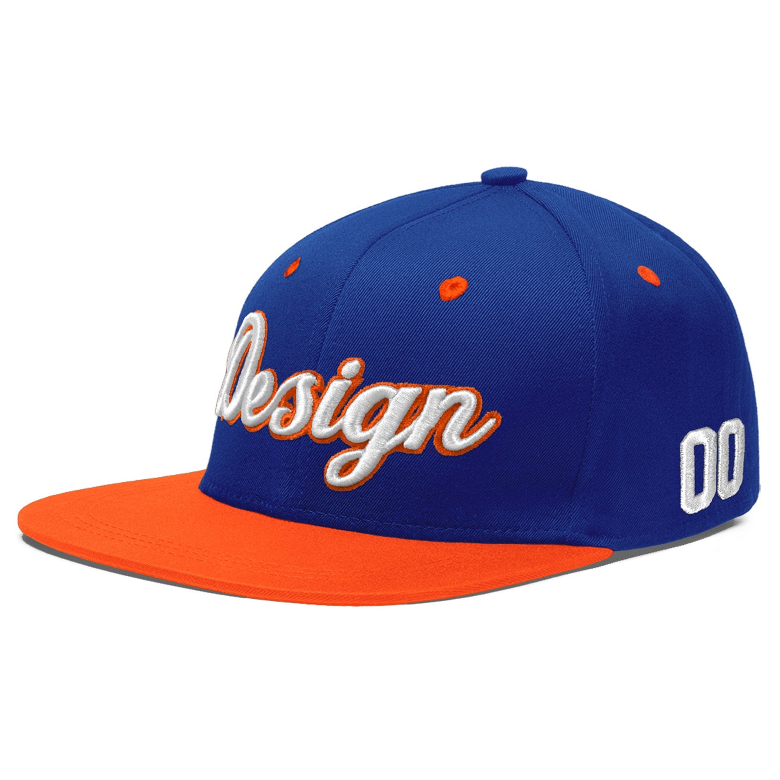 Custom Royal Blue Orange 3D Puff Embroidery Flat Embroidery Casual Sport Baseball Cap